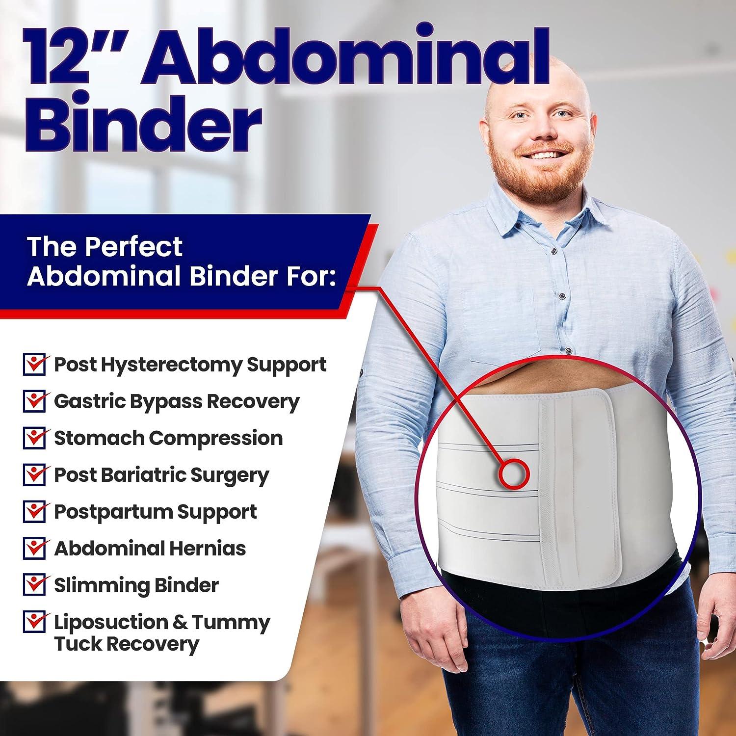 Abdominal Binder Post Surgery for Women or Men - 12 Wide Stomach Support  Belly Binder Postpartum Wrap for C Section Pregnancy Compression, Tummy Tuck  Belly Band, Plus Size Umbilical Hernia Belt (M)