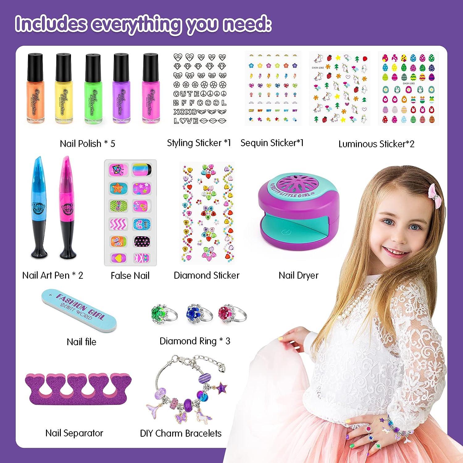 BATTOP Kids Nail Polish Kit Set for Girls, Nail Art Studio for Teenage with  Nail Dryer & Polish Pen & 3D Decoration Cool Birthday Gifts for 7 8 9 10