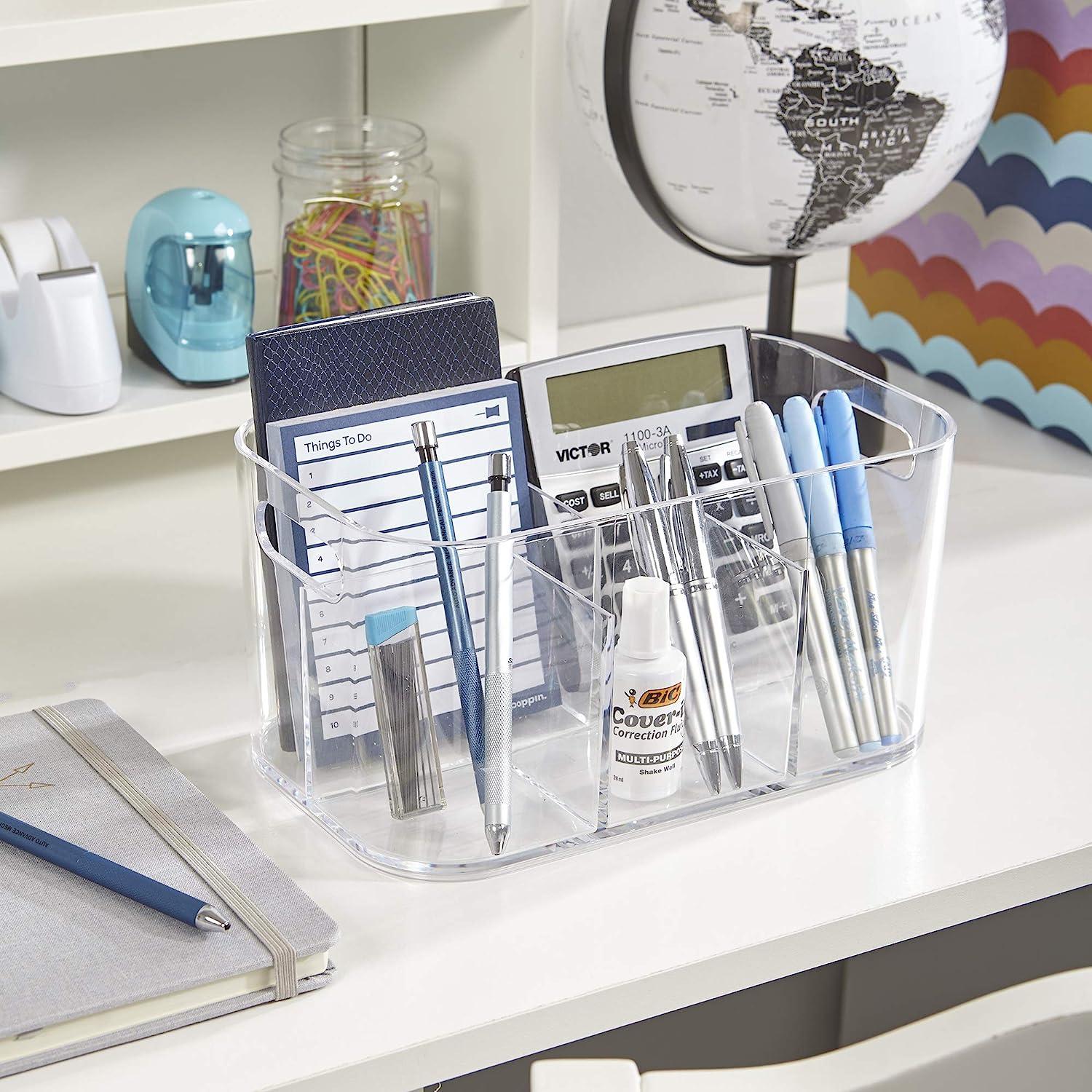 STORi Bliss 5-Compartment Plastic Cosmetic Organizer | Clear | Rectangular  Divided Makeup Bin & Vanity Storage Caddy with Pass-Through Handles | Round