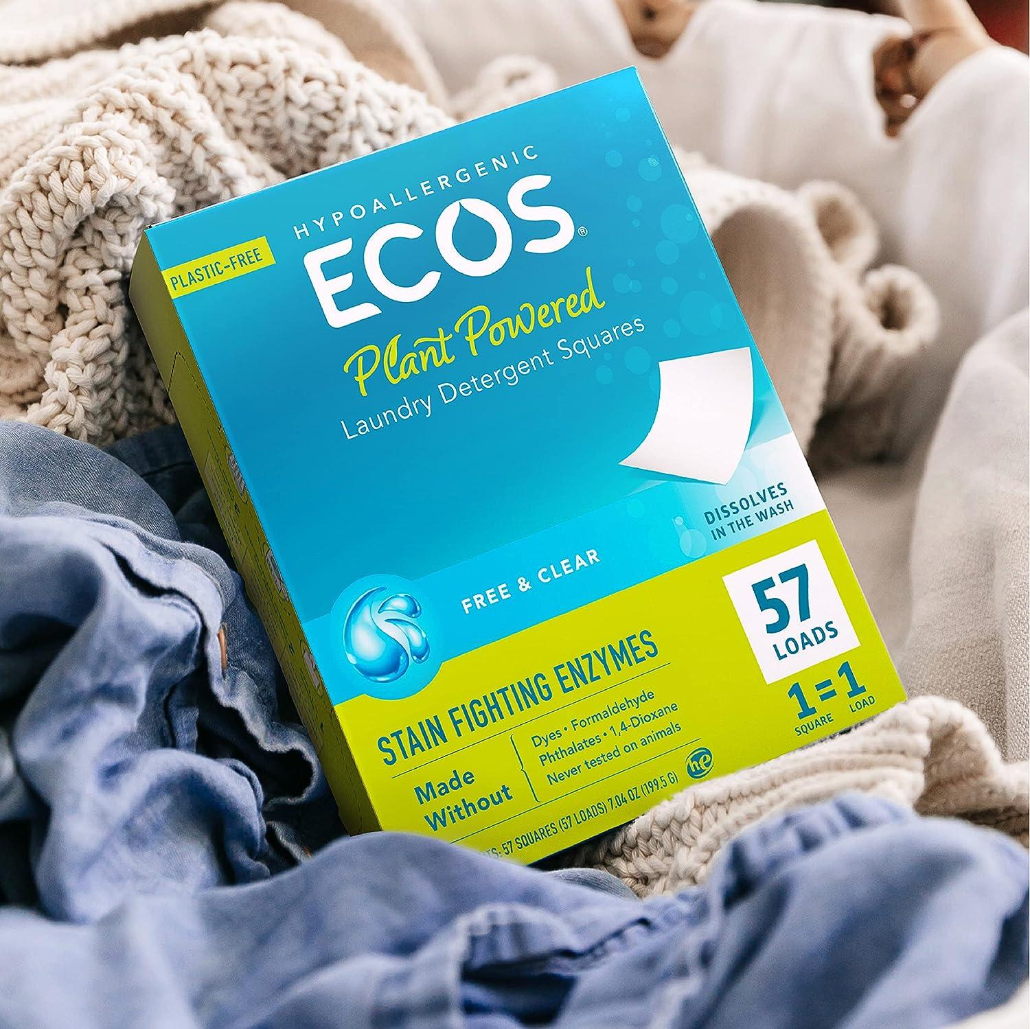 ECOS HE Laundry Detergent Sheets, Free & Clear, 100 Loads, 100 Sheets,  2-count