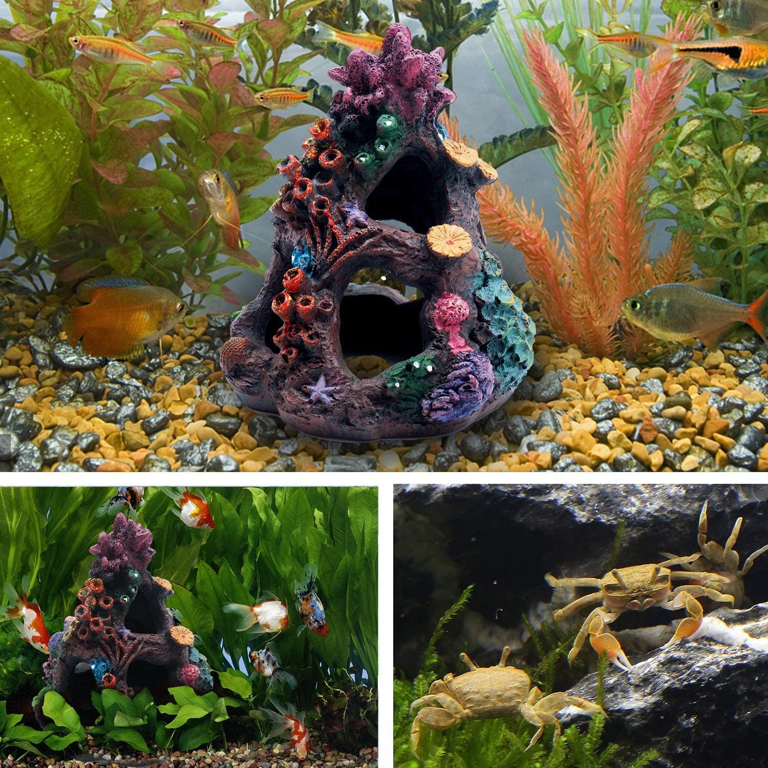 Aihotim Coral Aquarium Reef Decoration - Resin Fish Tank Mountain Cave  Ornaments Betta Fish Sleep Rest House Hide Play Breed