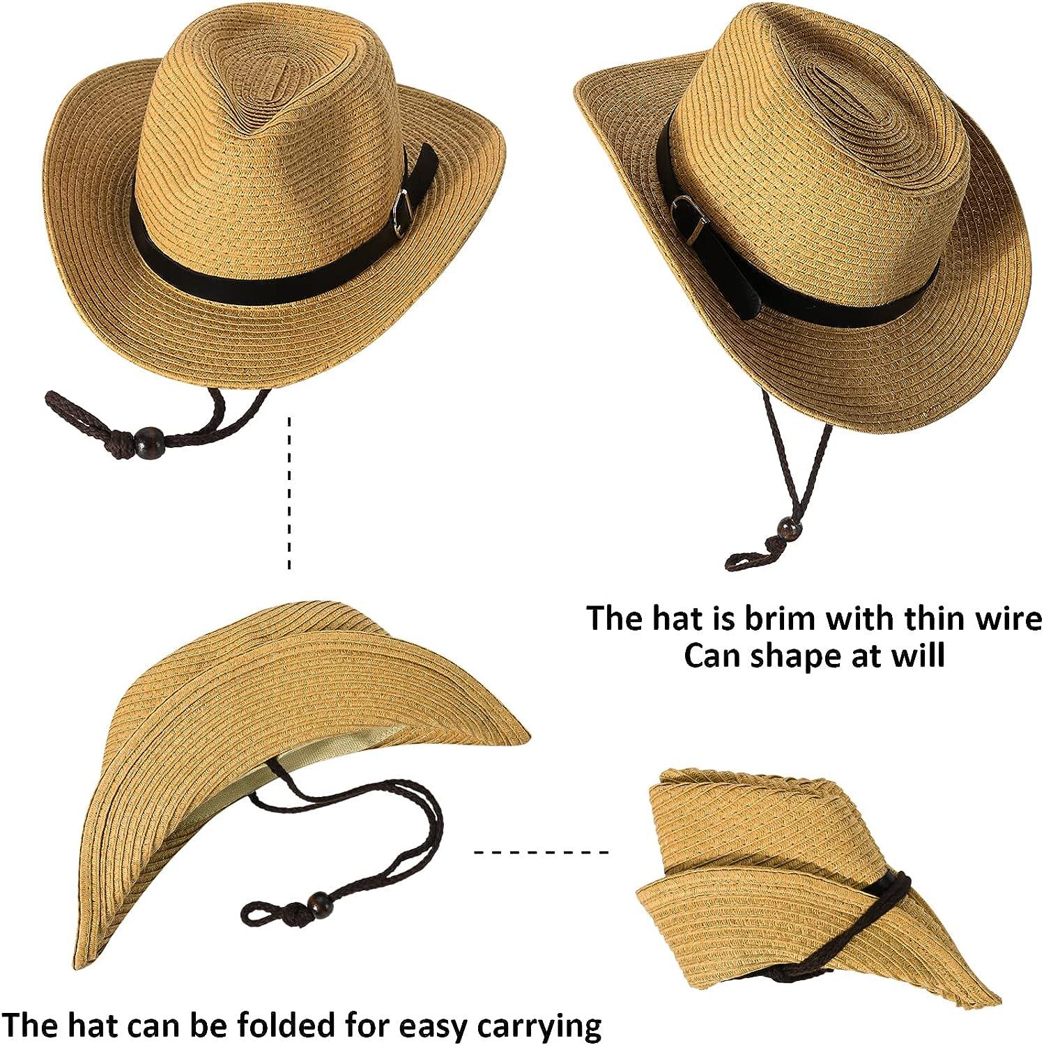 GetUSCart- OULII Men Cowboy Hats Western Hats Brim Hat Summer Beach Straw  Cap Sun Floppy Foldable Hats for Adults (Cream Color)