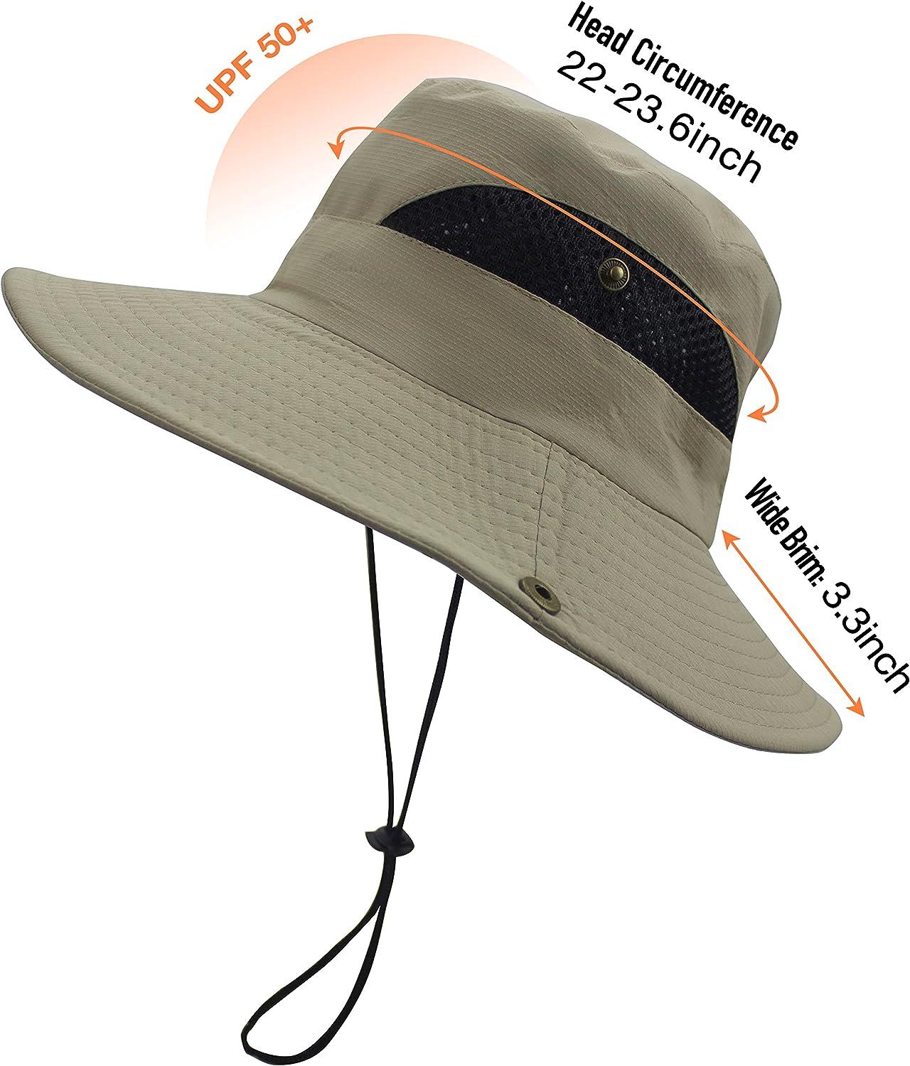 Men's Sun Hat Outdoor UPF50+ Mesh Wide Brim Bucket Safari Cap Foldable  Waterproof Boonie Fishing Hats Khaki