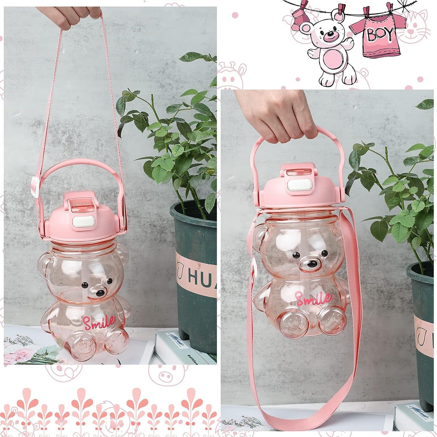 Bear Water Bottle With Straw, Kawaii Leak-proof Water Jug With Adjustable  Shoulder Strap For Camping Travel