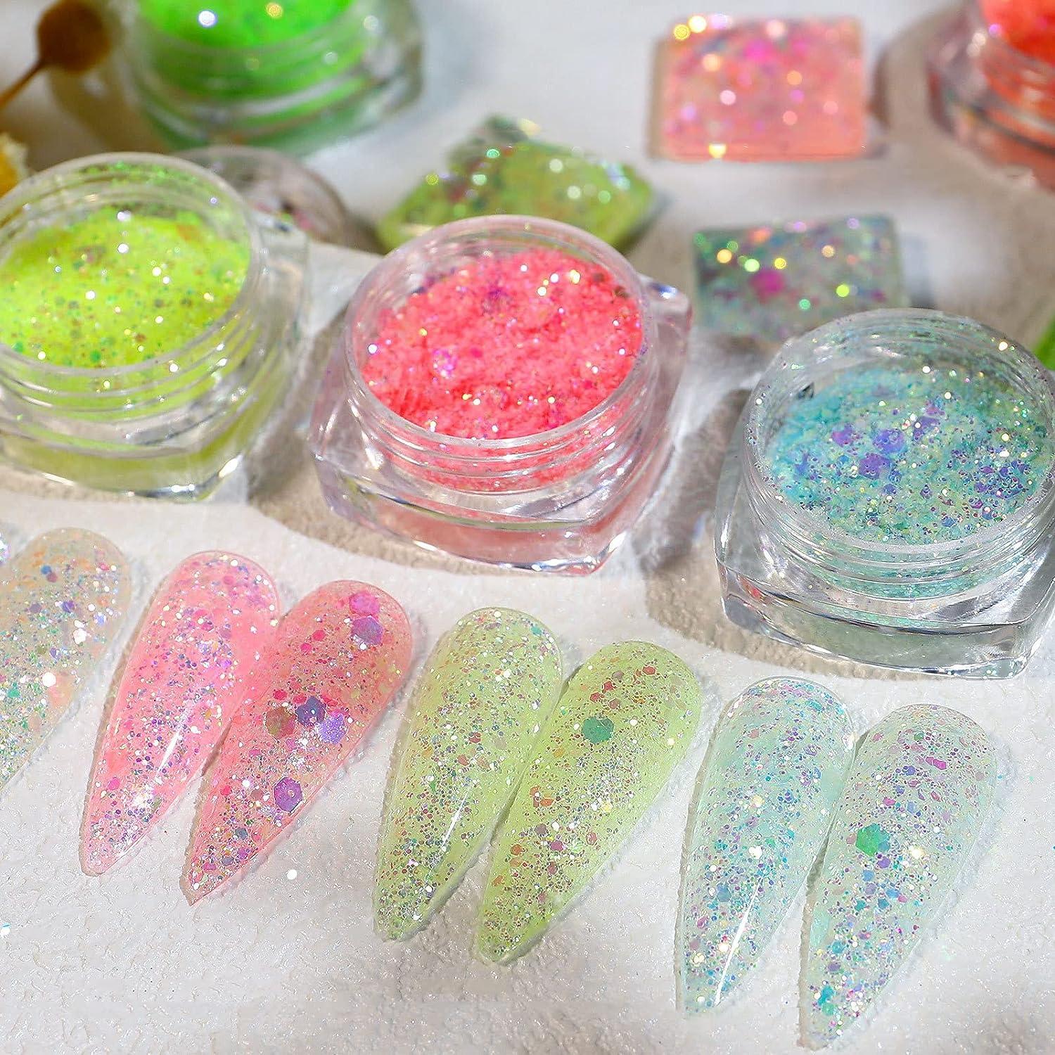 6 Box Nail Sequins Fine Glitter,Sugar Glitter for Nails Cosmetic  Holographic Nail Glitters for Acrylic Nails Nail Glitter Flakes for Resin Chunky  Nail Glitter Acrylic(Pattern 4)