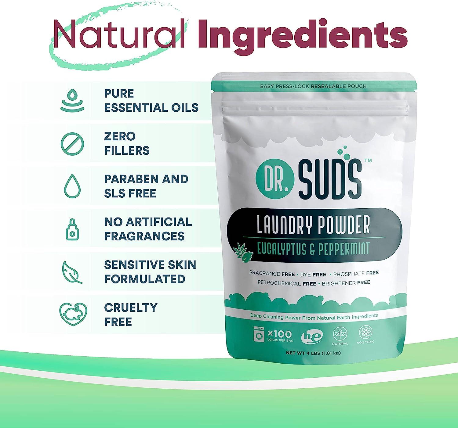 New Dr Suds Natural Laundry Detergent Powder 100+ Loads Eucalyptus &  Peppermint Made with Natural Earth Ingredients