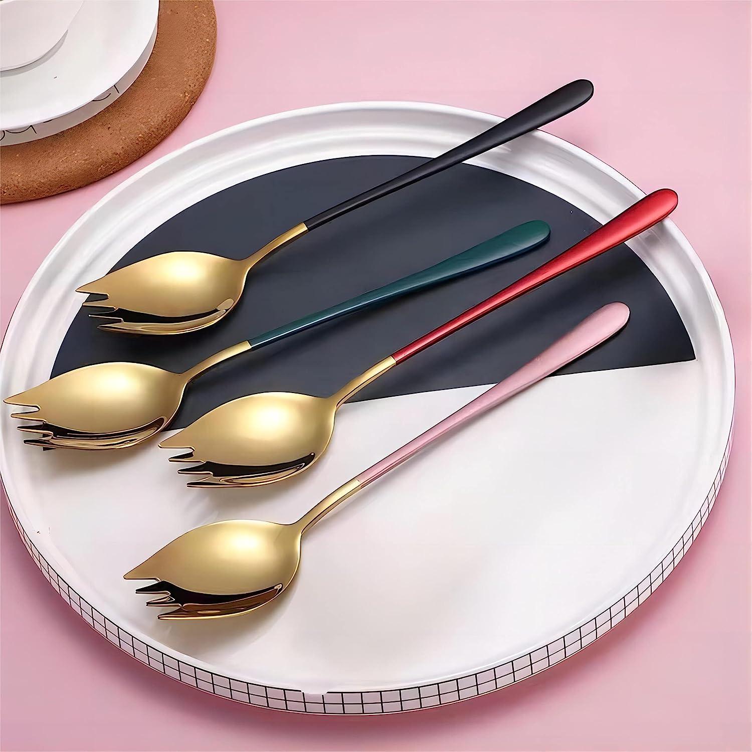 4pcs/set Stainless Steel Gold-plated Cutlery, Including Long