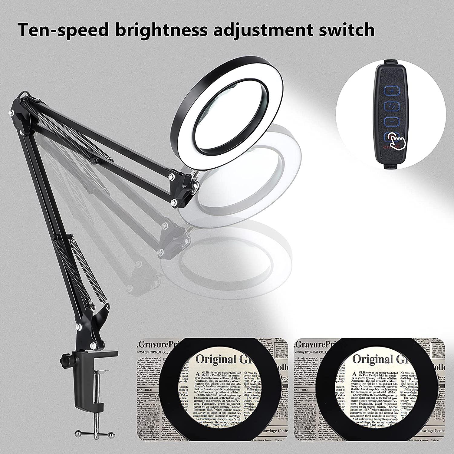 5x Magnifying Glass With Light, Lighted Magnifying Glass Magnifying Lamp 3  Color Modes Stepless Dimmable 8-diopter Real Glass Lens Magnifier With Ligh