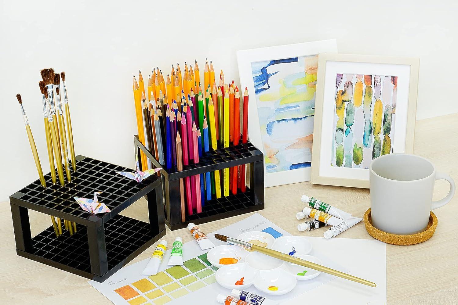 96 Holes Holder Pen Pencil Paint Brush Organizer for Students Office Desk  Supplies (Grey)