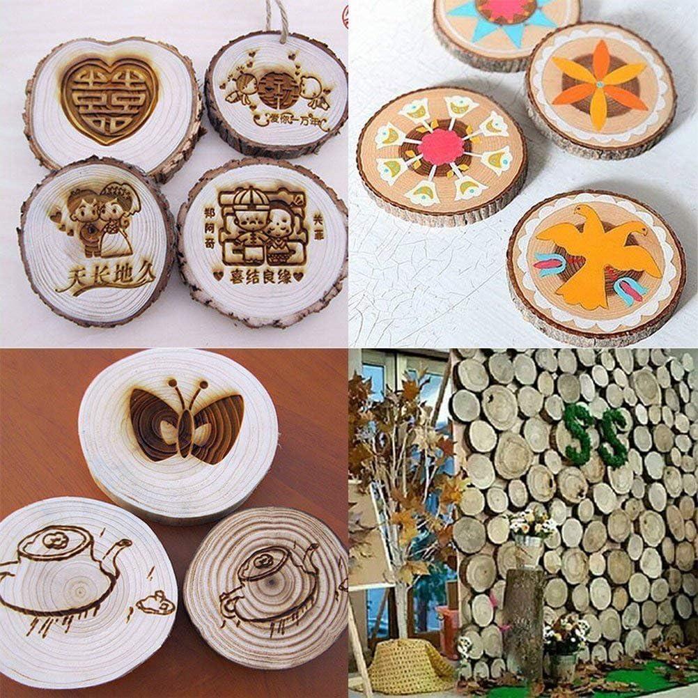 10PCS Natural Wood Pieces Slice Round Unfinished Wooden Discs for