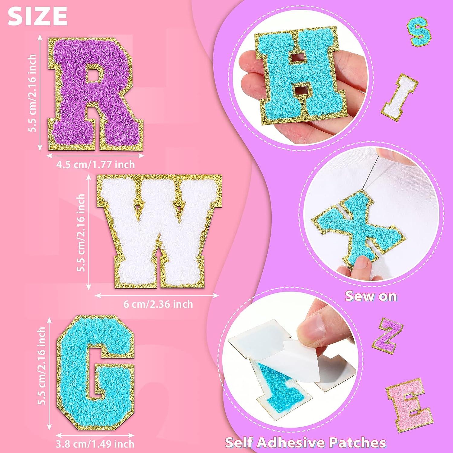 Pink Chenille Letters Self-Adhesive Patches: KINGSOW 26PCS Self Adhesive  Varsity Iron on Letter Patches Stick on Embroidered Patch for Clothing