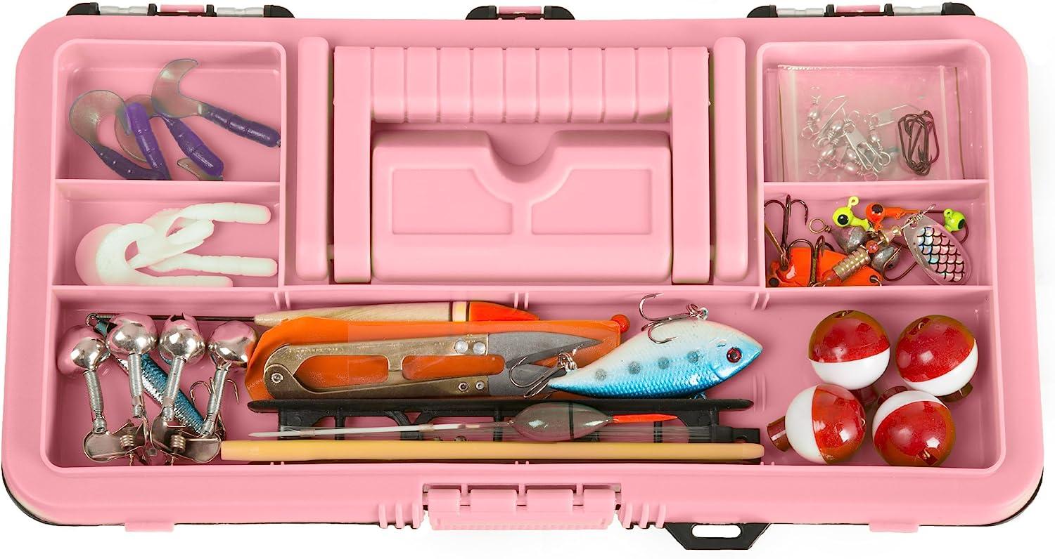 Fishing Single Tray Tackle Box- 55 Piece Tackle Gear Kit Includes Sinkers  Pink