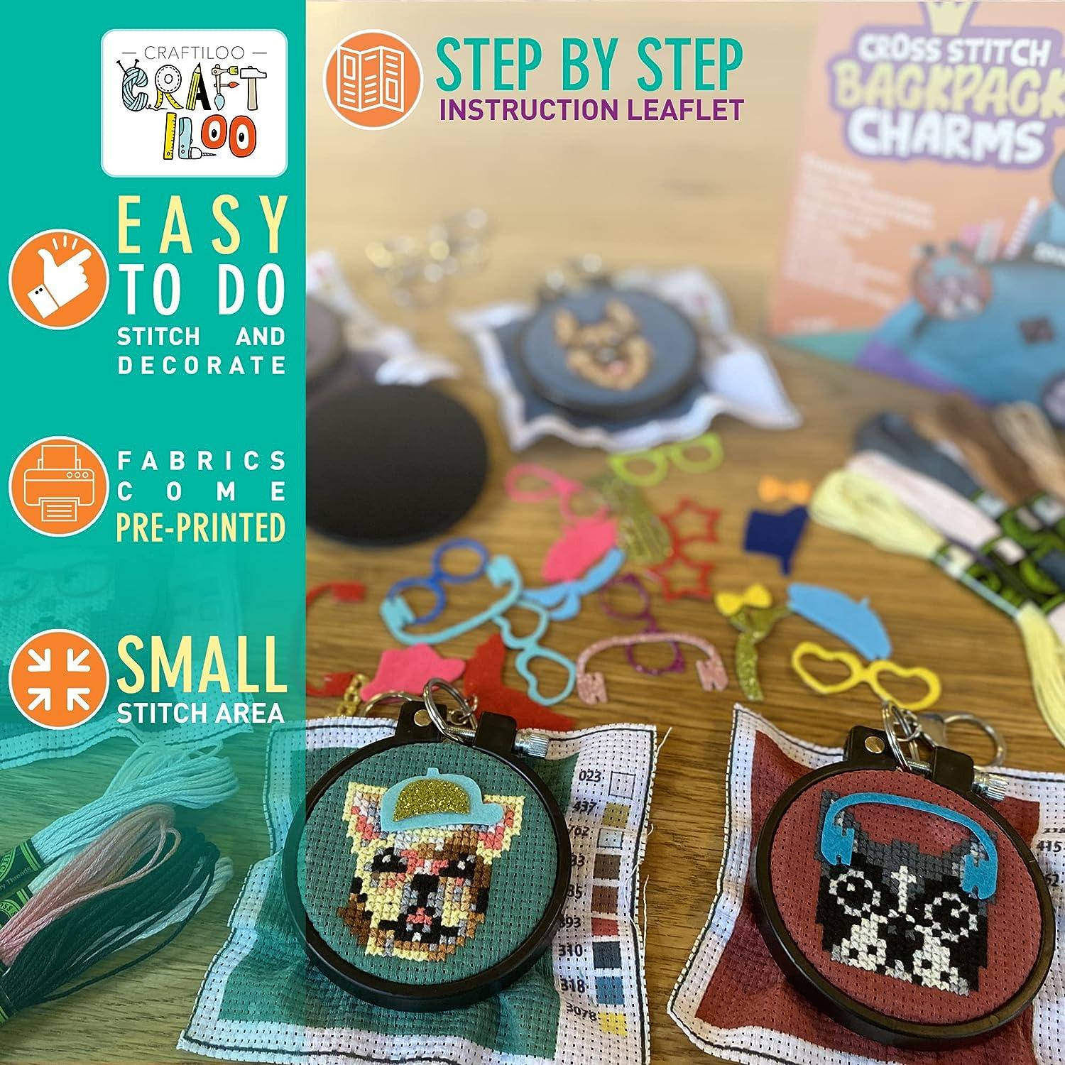 cRAFTILOO cross stitch kits for beginners. 5 stamped cross stitch kits for  kids.needlepoint kits for