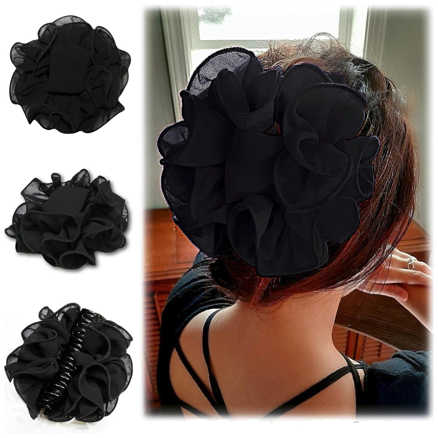 1pc Women's Black Rose Velvet Ribbon Bow Hair Clip Claw, Suitable