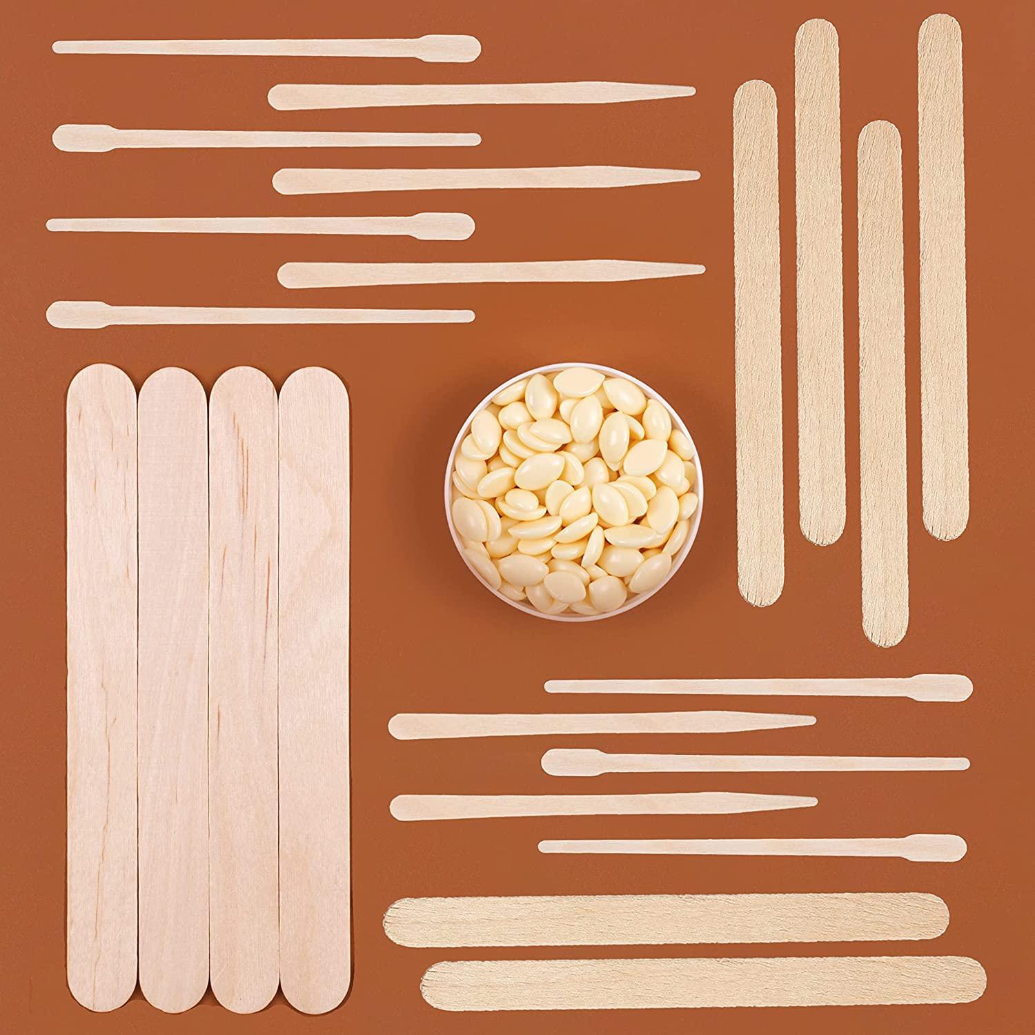  Mibly 4 Style 300 Pcs Assorted Wooden Wax Sticks - for Body  Legs Face and Small Medium Large Sizes Eyebrow Waxing Applicator Spatulas  for Hair Removal or Wood Craft Sticks 