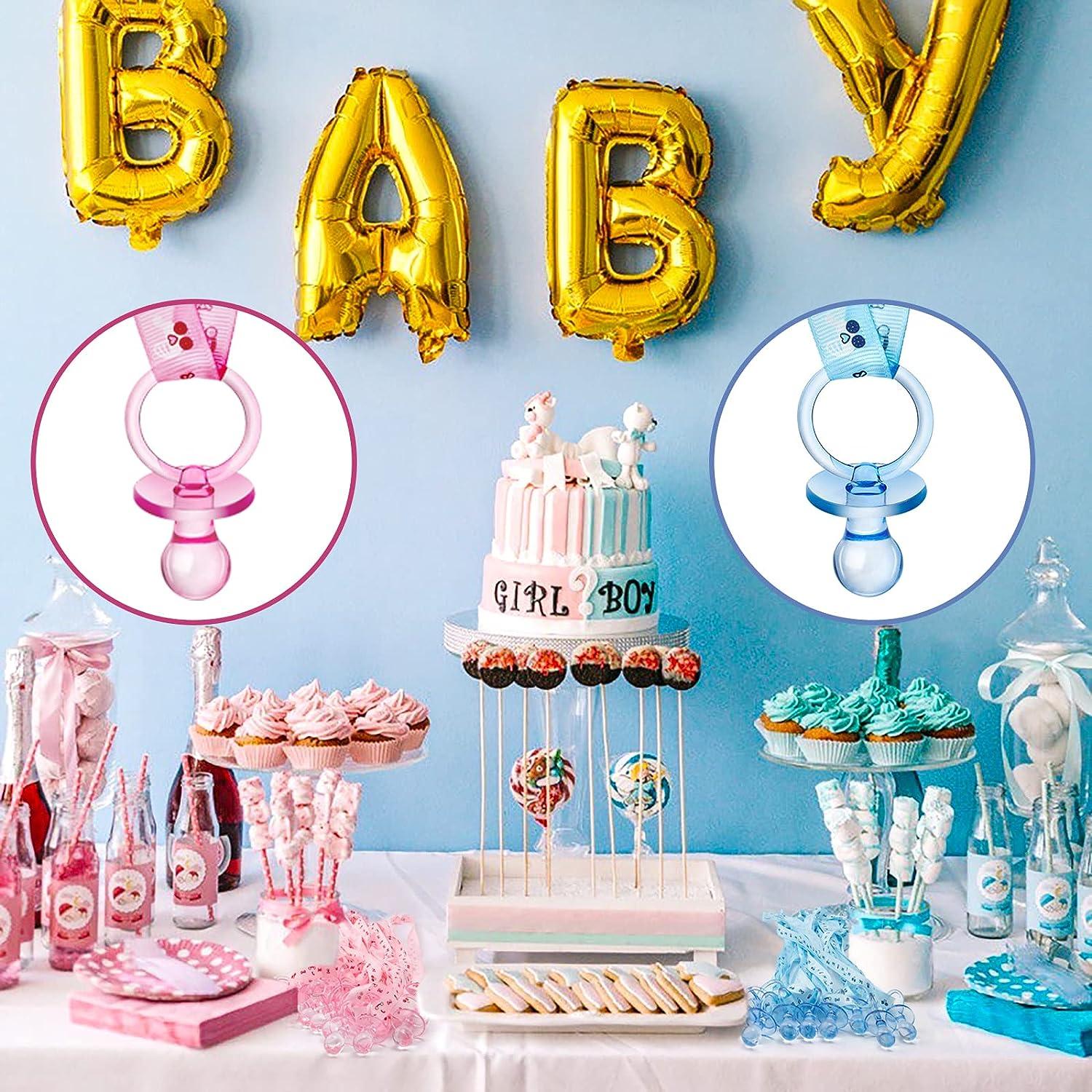 48 Pieces Baby Shower Decorations 24 Plastic Pacifiers and 24 Mini Clothes  Pins Transparent Baby Showers Pacifiers Necklace Baby Girl Boy Pacifier  Necklace for Party Favor Plastic Clothespins (Blue)