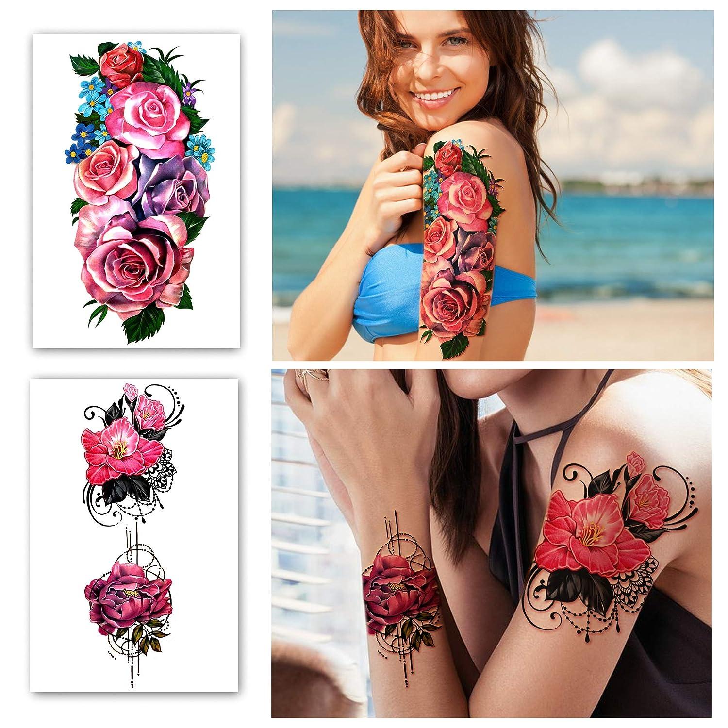 IGUOHAO 22 Sheets Sexy Rose Flower Temporary Tattoos For Women Arm