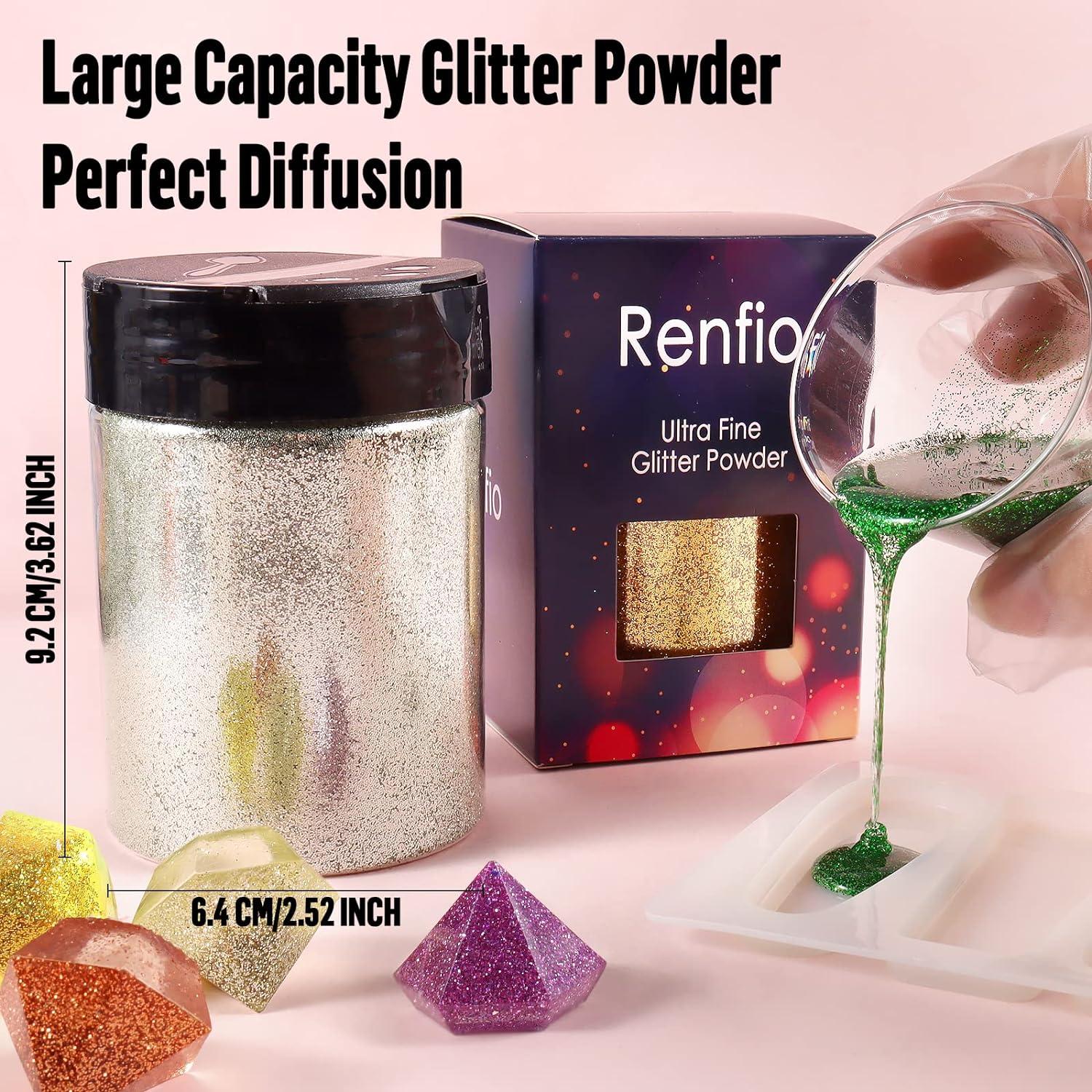 Renfio Holographic Ultra Fine Glitter Powder Metallic Resin Glitter 1.75 Oz  (50g) PET Flakes Crafts Sequins 1/128 0.008 0.2mm