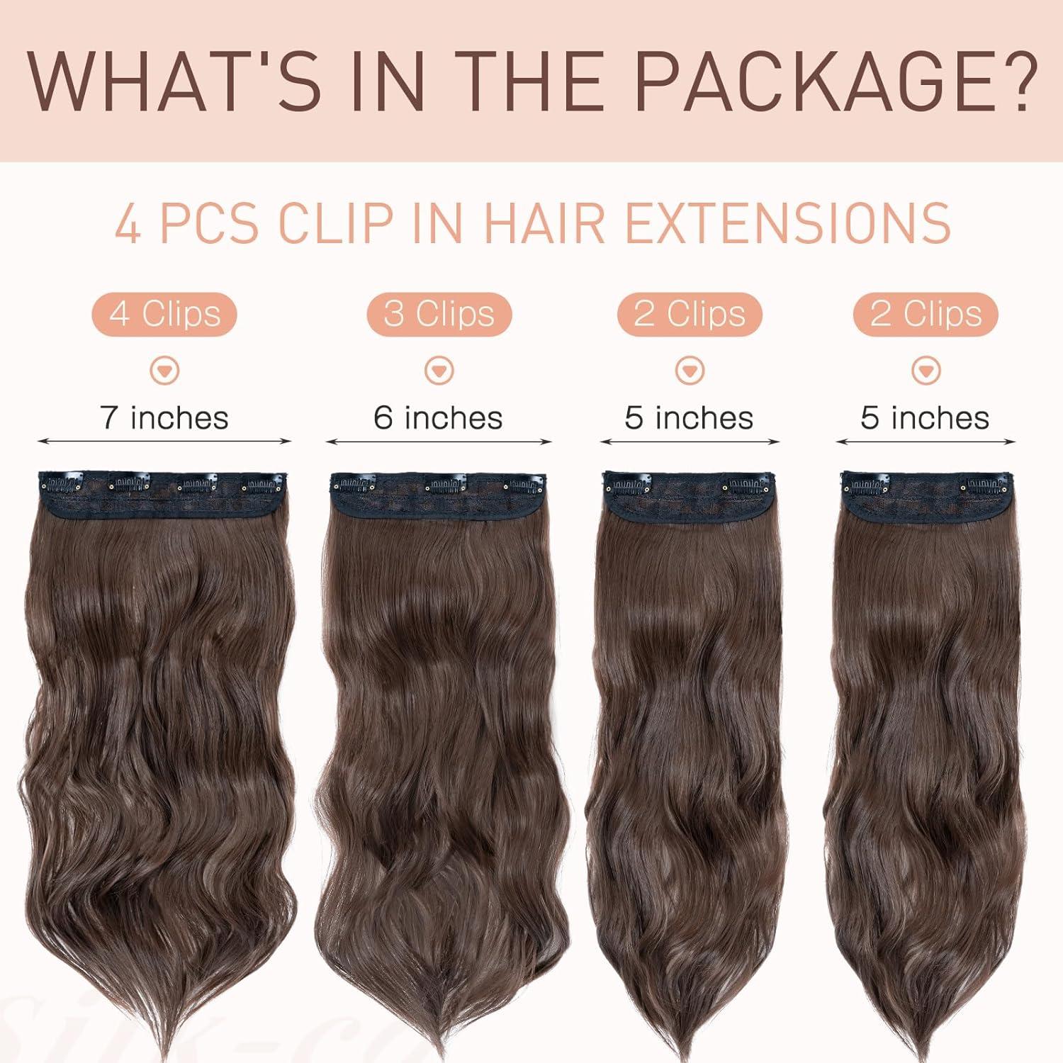 4PCS-11Clips Hair Extensions Clip in Curly Synthetic Clip in Hair Extension  Fiber Hair Pieces 22 Inches Long Hair Clip in Extensions for Women Wavy Hair  Pieces for Full Head-Curly #Chestnut Brown 22