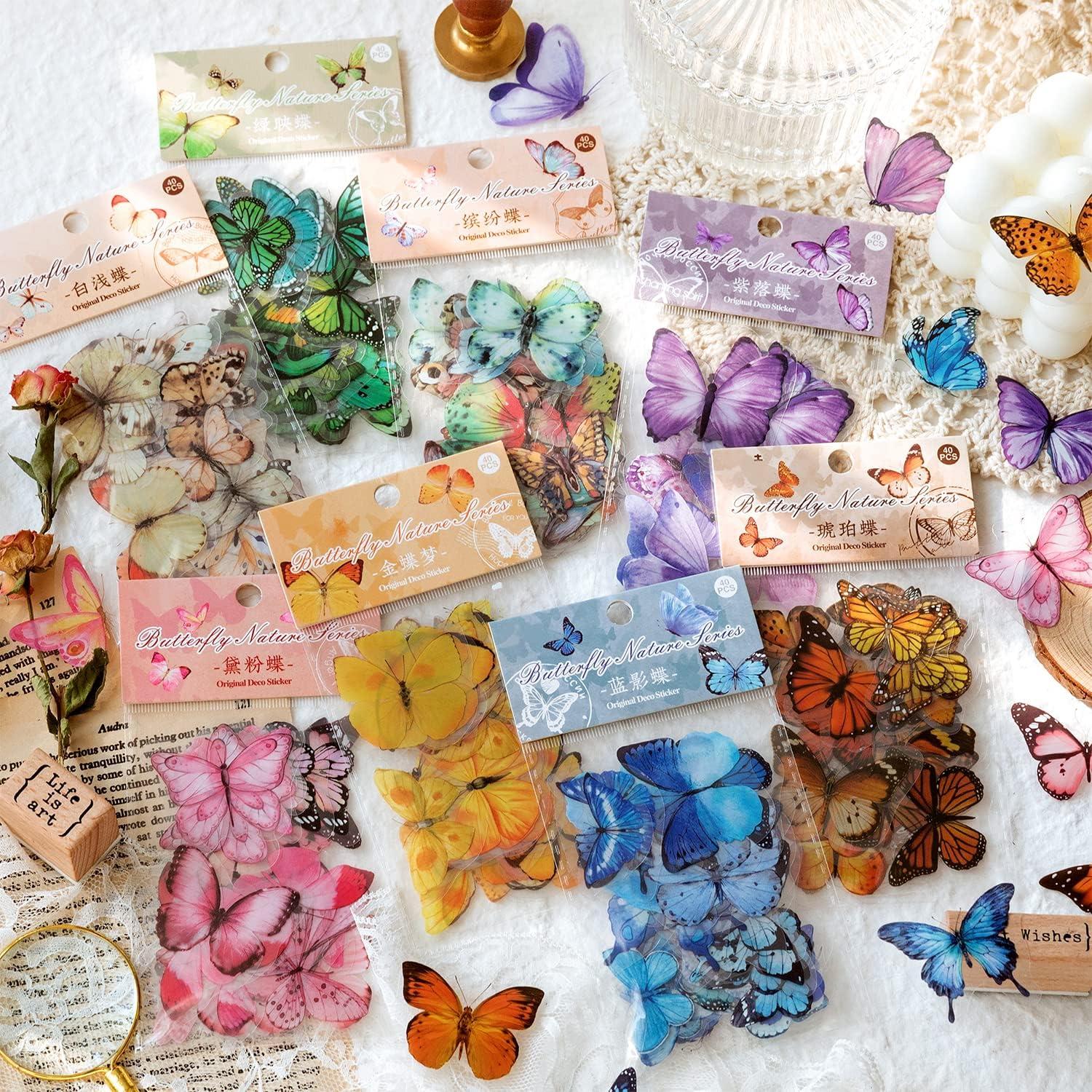 Knaid Butterfly Stickers Set (320 Pieces) Transparent Colorful