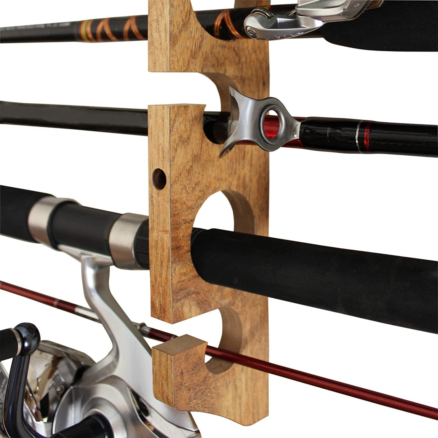 Rush Creek Creations Fishing Rod 8 Rod Ceiling Wall Rack Cherry