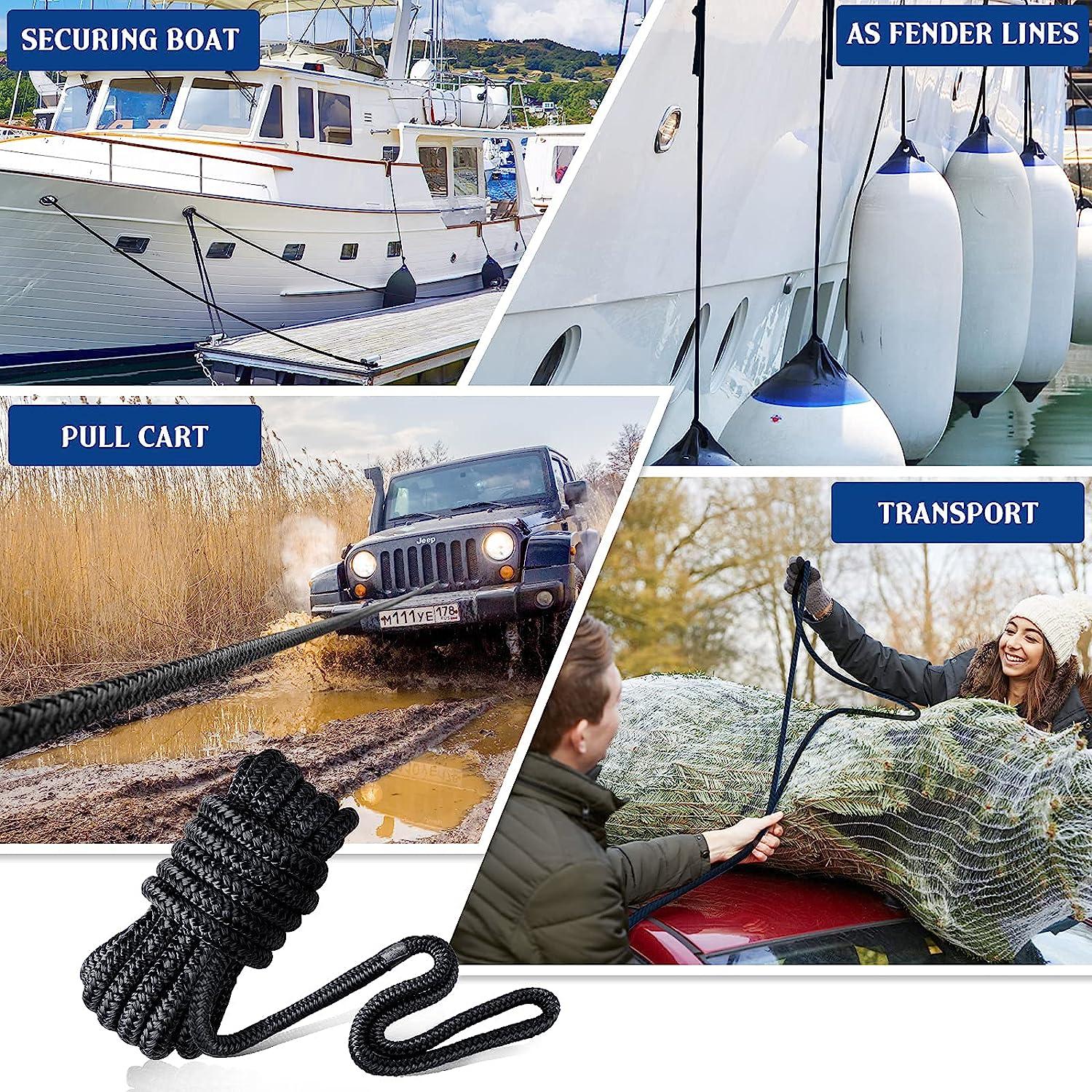 Dock Lines & Ropes Boat Accessories - 4 Pack 3/8 x 15' Double Braided  Nylon Dock Lines with 12 Loop Excellent 5800 lbs Breaking Strength Marine  Rope for Kayak Pontoon Boats up