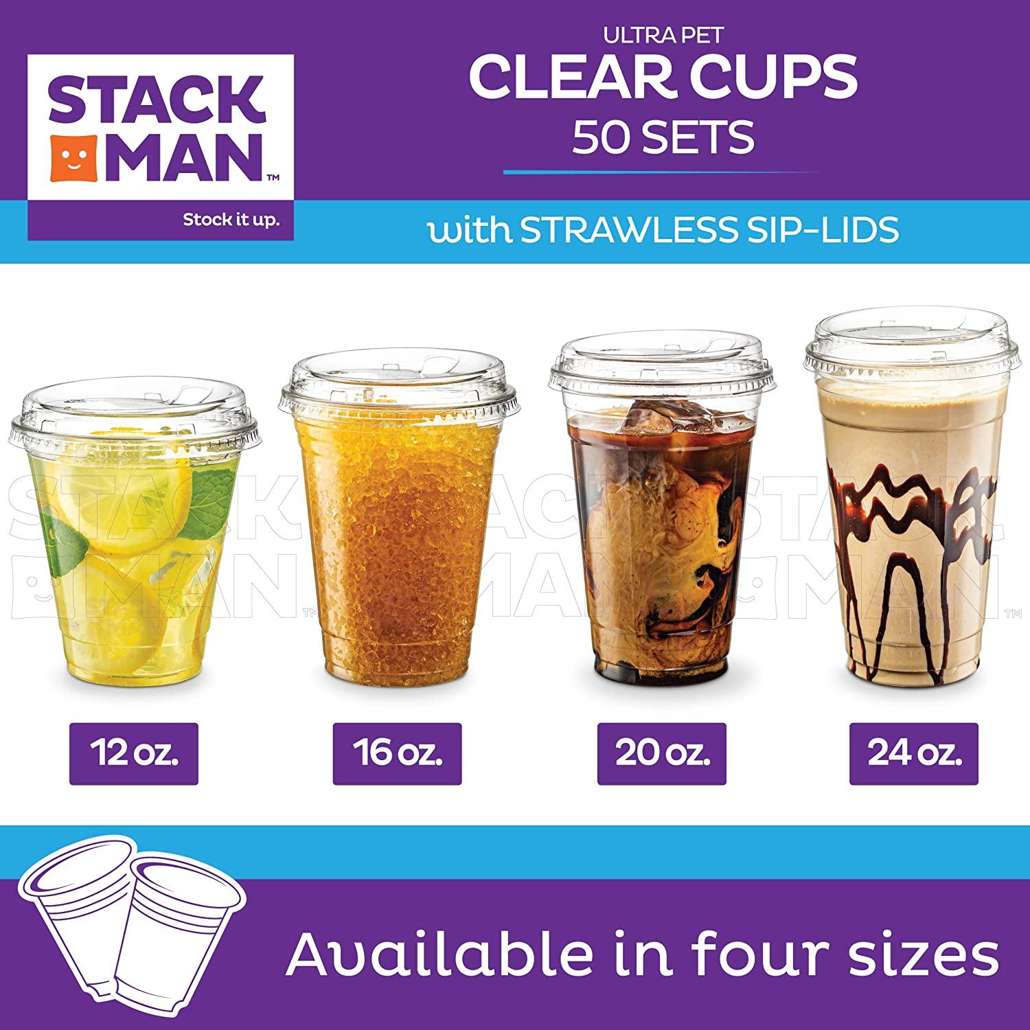  [50 PACK] 20 oz Cups, Iced Coffee Go Cups and Sip Through Lids, Cold Smoothie, Plastic Cups with Sip Through Lids, Clear Plastic  Disposable Pet Cups