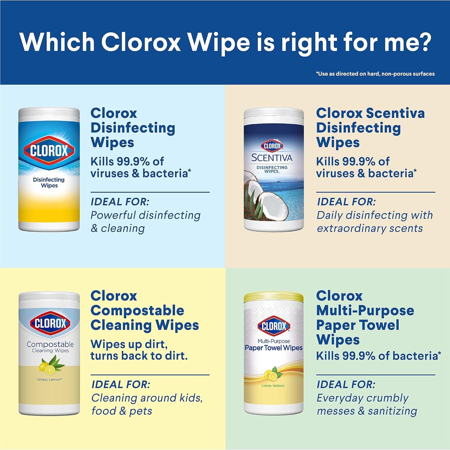 Clorox Compostable Cleaning Wipes, All Purpose Wipes, Simply Lemon