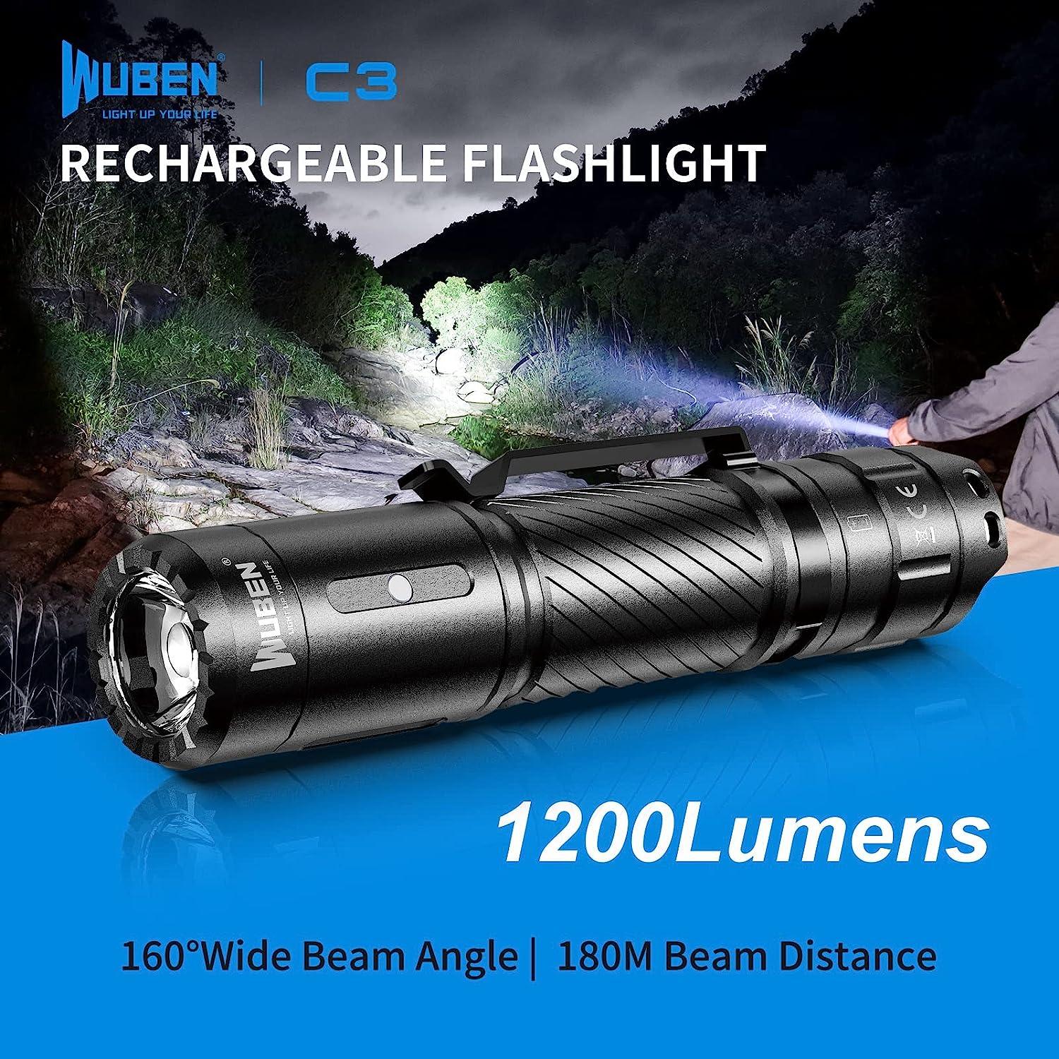 WUBEN C3 Flashlight 1200 High Lumens Rechargeable Flashlights 6 Modes  Tactical Super Bright LED Flashlight, IP68 Pocket-Sized EDC Flash Light for  Emergency, Rescue, Hunting, Inspection, Repair