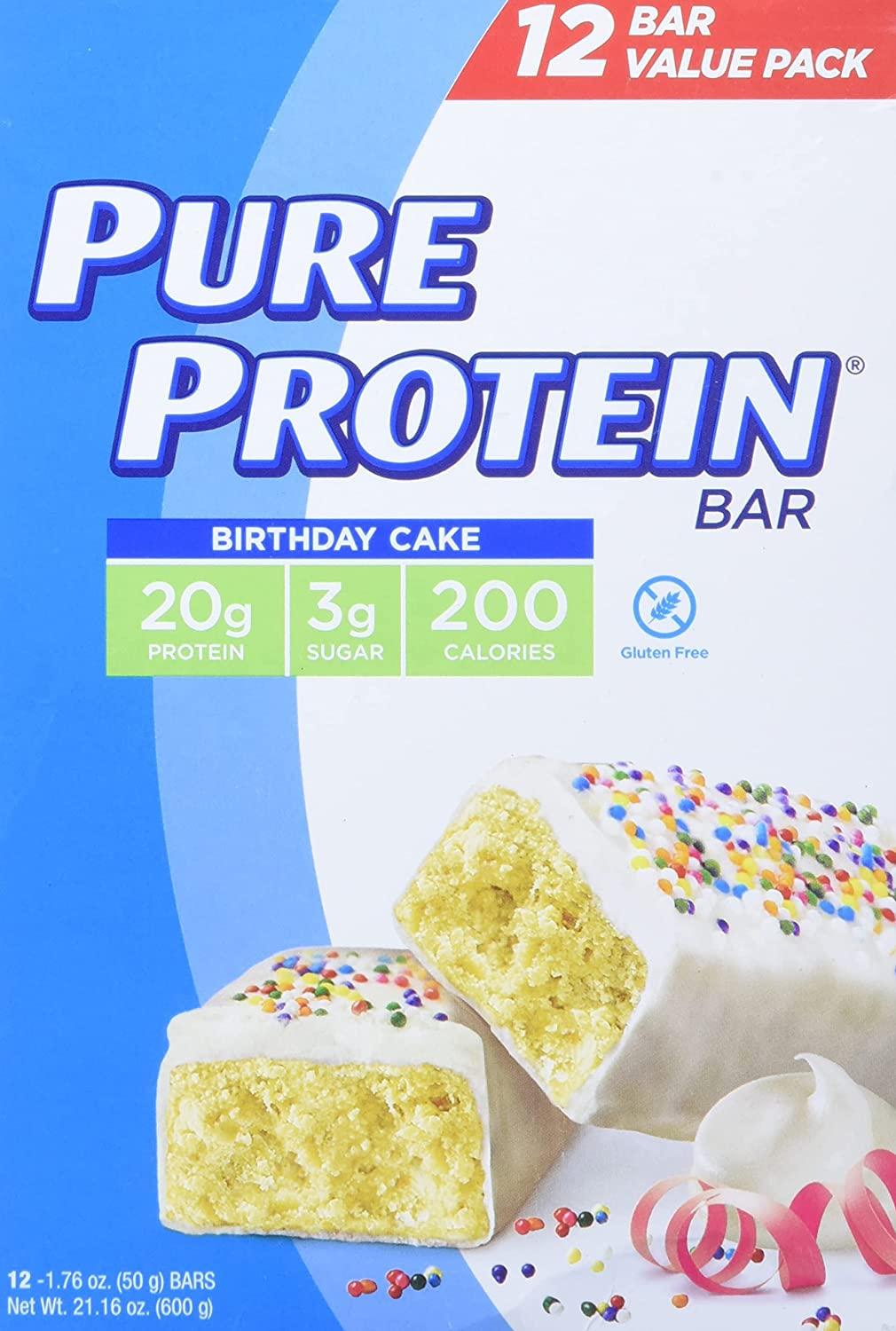  Pure Protein Bars, High Protein, Nutritious Snacks to Support  Energy, Low Sugar, Gluten Free, Birthday Cake, 1.76 Ounce (Pack of 6) :  Health & Household