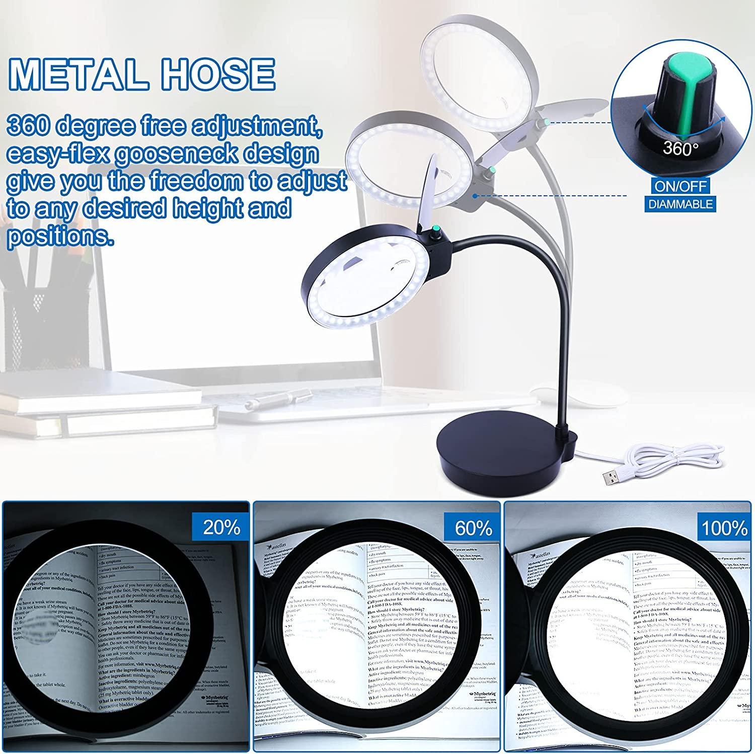 10X Magnifying Glass with Light and Stand, Upgrade Button 3 Modes Stepless  Dimmable, 2-in-1 Gooseneck LED Lighted Magnifier Light, Hands Free Desk
