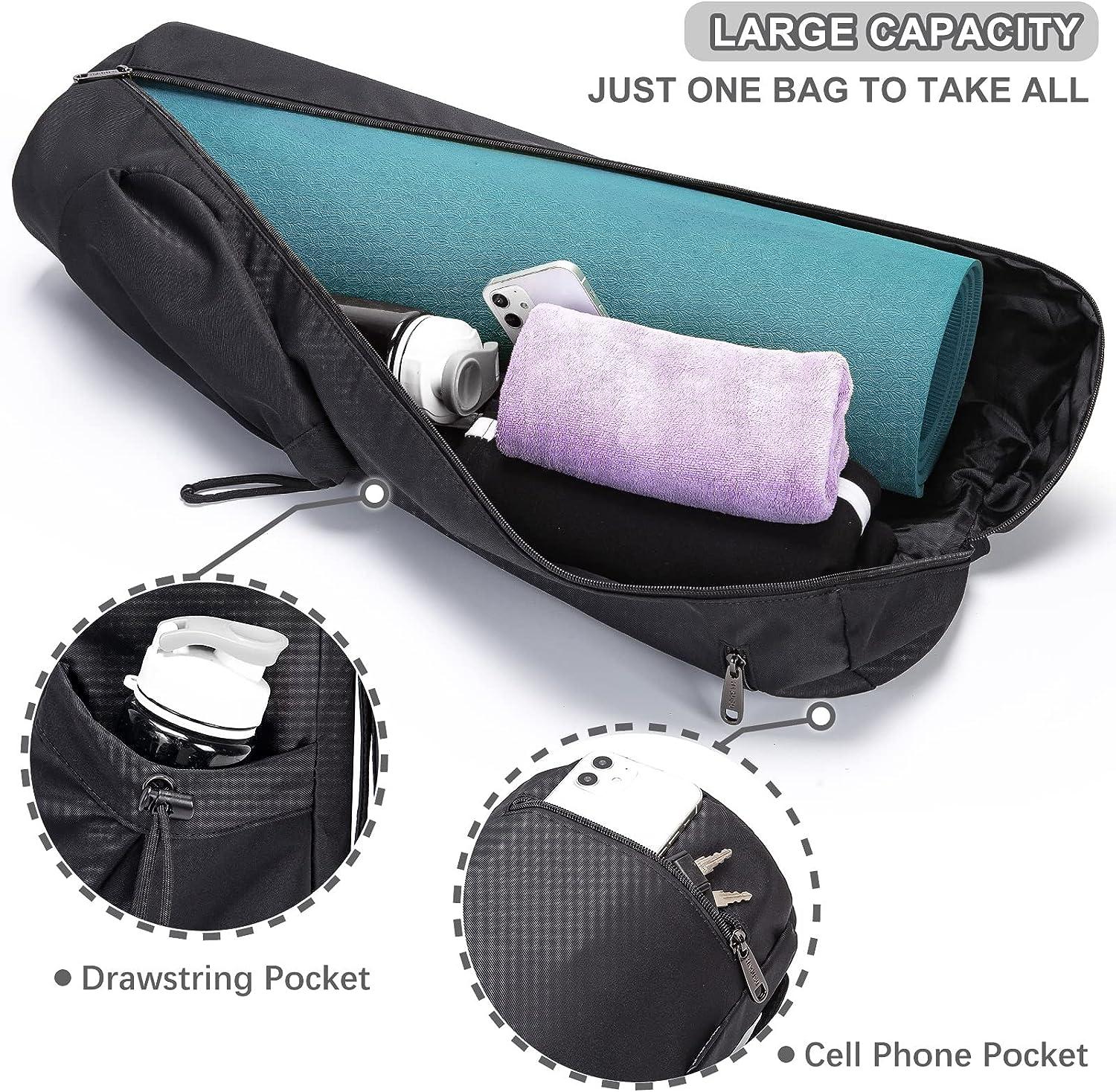  EnjoyActive Yoga Mat Bag, Full Zip Yoga Bag with 1/4 1/3  Thick Yoga Mat Carrier, Multi Pocket Gym Tote Bag for Women, Nylon  Crossbody Bag Waterproof Shoulder Bag for Gym