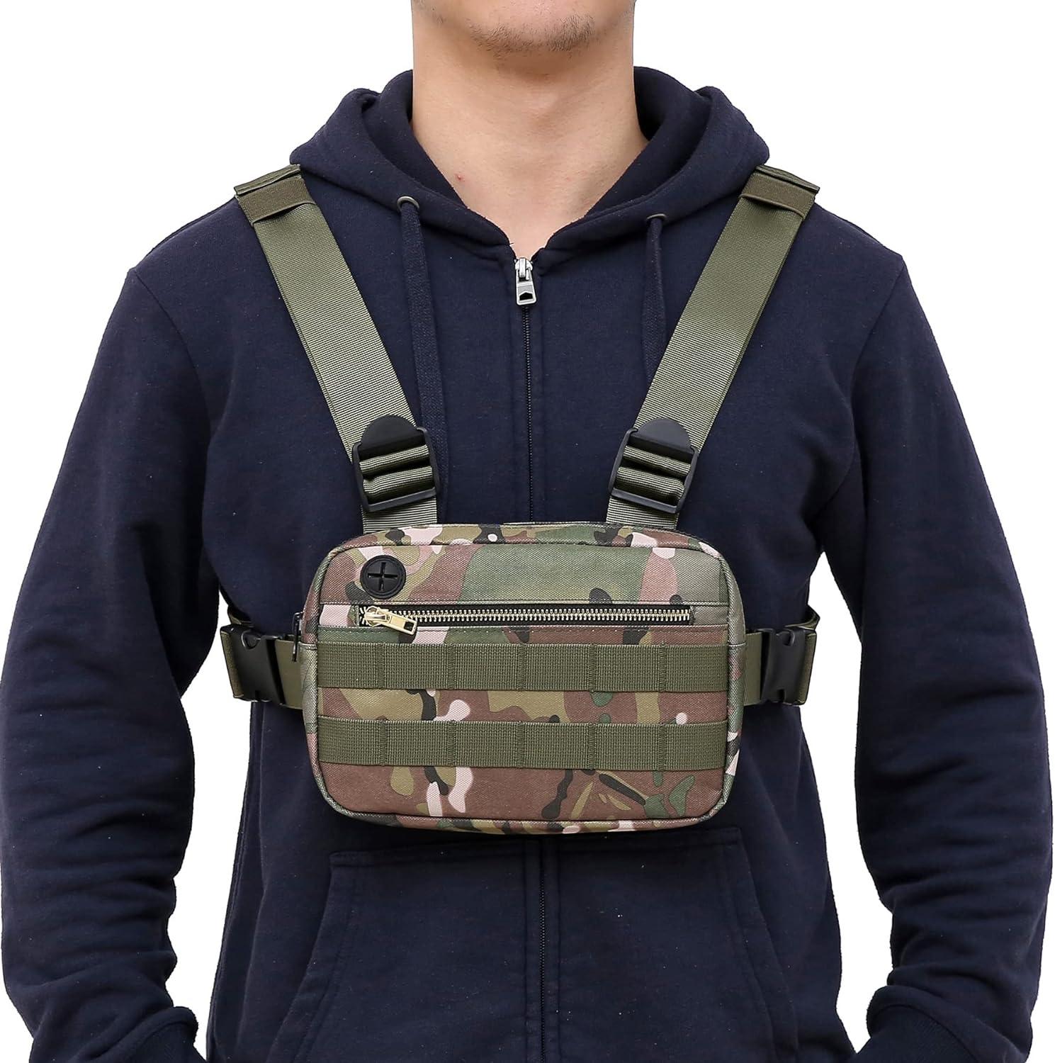 Outdoor Water Resistant Chest Bag For Men, Tactical EDC Chest Pack With  Built-In Phone Holder