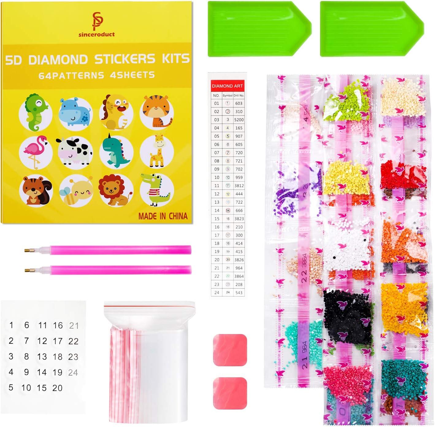 sinceroduct 5D Diamond Painting Stickers Kits for Kids Arts and Crafts,  Cartoon Stickers Stick Paint with Diamonds by Numbers, 18Pcs Cute Insect