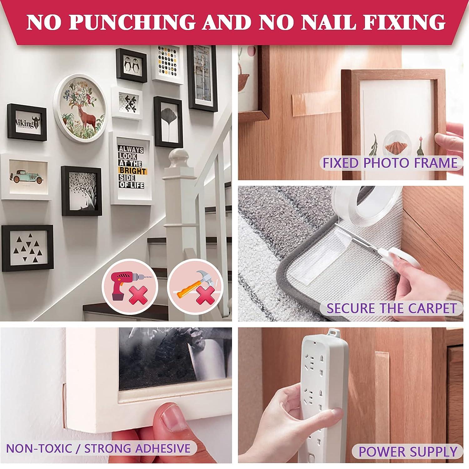 Strong Nano Double Sided Tape Heavy Duty Mounting,Clear Removable Sticky  Adhesive Strips No Damage Wall,Waterproof Reusable Thick Gel Grip Washable  for Hanging Picture,Poster,Carpet,Photo 