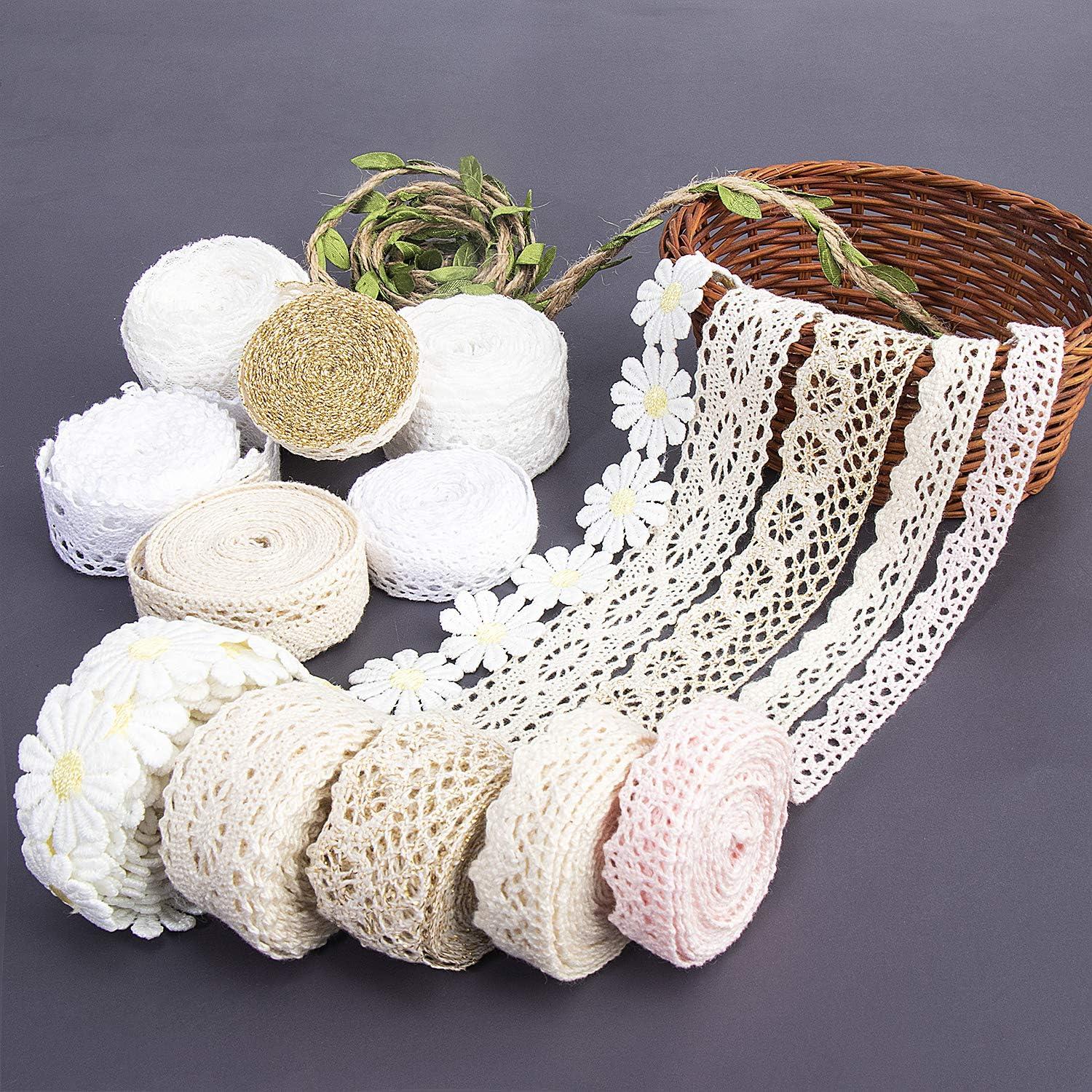 TEHAUX 3pcs Flower Water Soluble Lace Ribbons for Crafts Fabric Sewing Lace  Trim Edging Lace Trim Flower Trim Ribbon Wedding Decor Ribbon for Crochet