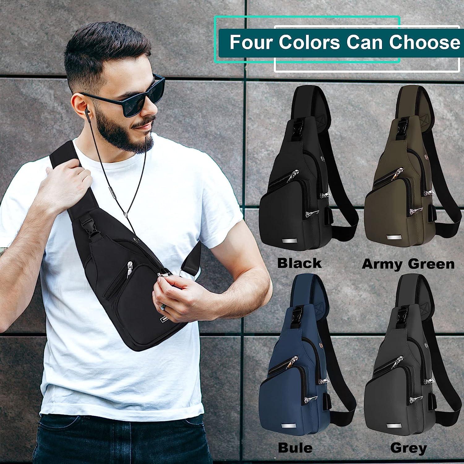 Men's Chest Bag Fashion Shoulder Messenger Bag USB Crossbody Bag