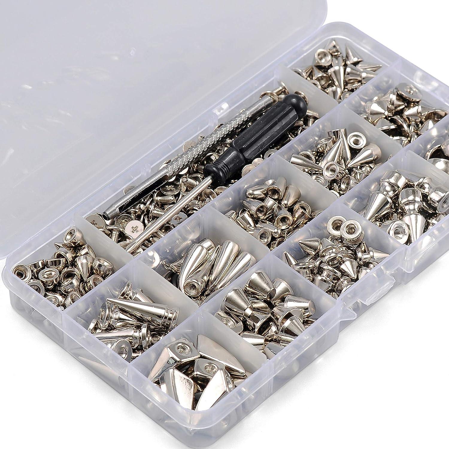 YORANYO 270 Sets Mixed Shape Spikes and Studs Silver Color Screw Back  Bullet Cone Studs and Spikes Rivet Kit with Install Tools for Leather Craft  Clothing Shoes Belts Bags Dog Collars DIY