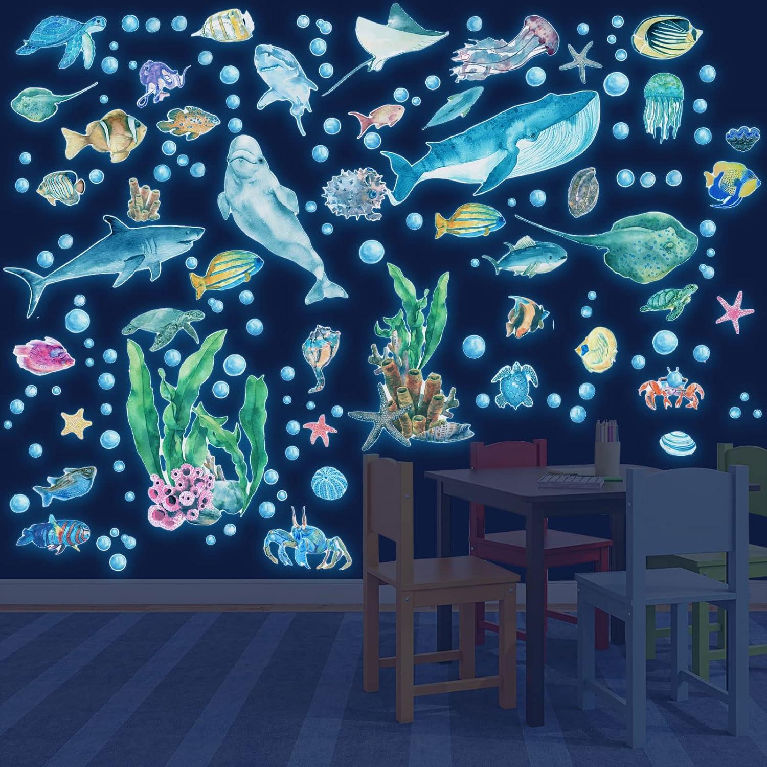 Glow in The Dark Ocean Fish Wall Stickers Ocean Theme Fluorescent