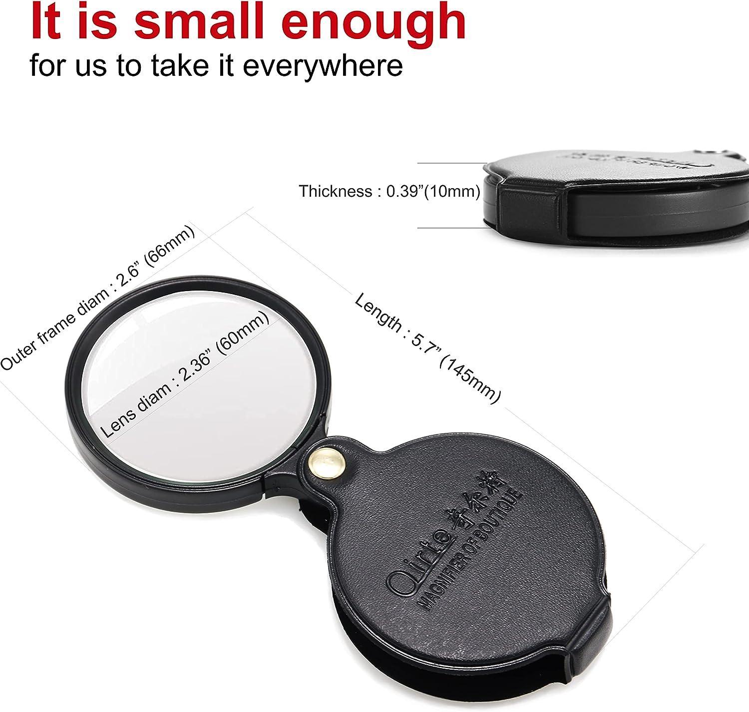 Mini Folding Pocket Magnifier with 10x Loupe 60mm Diameter Magnifying Lens for Reading Newspaper,Book,Magazine,Science Class,Hobby,Jewely,Inspection