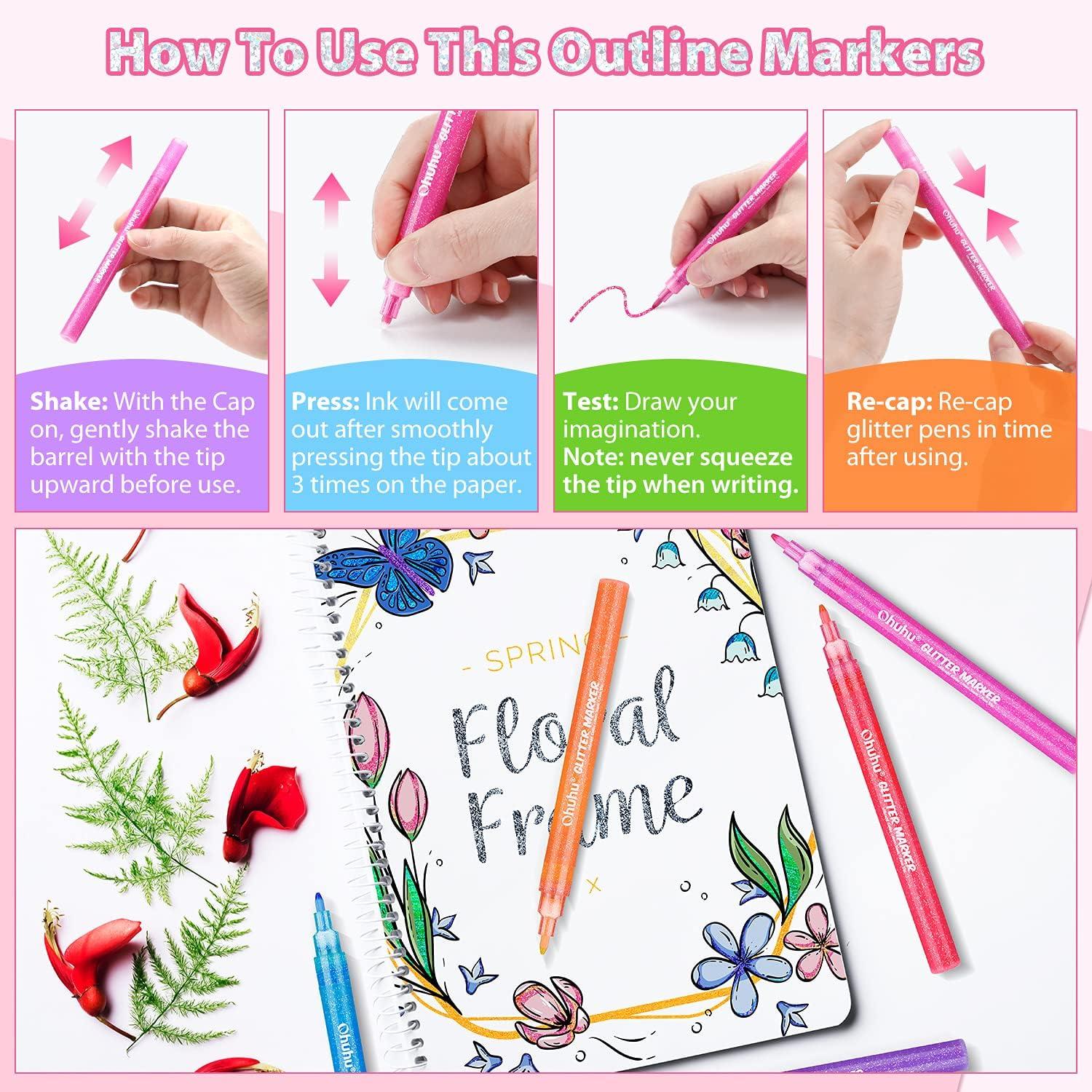 Marker Pen for Highlight, 12 Colours, Metallic Markers, Glitter