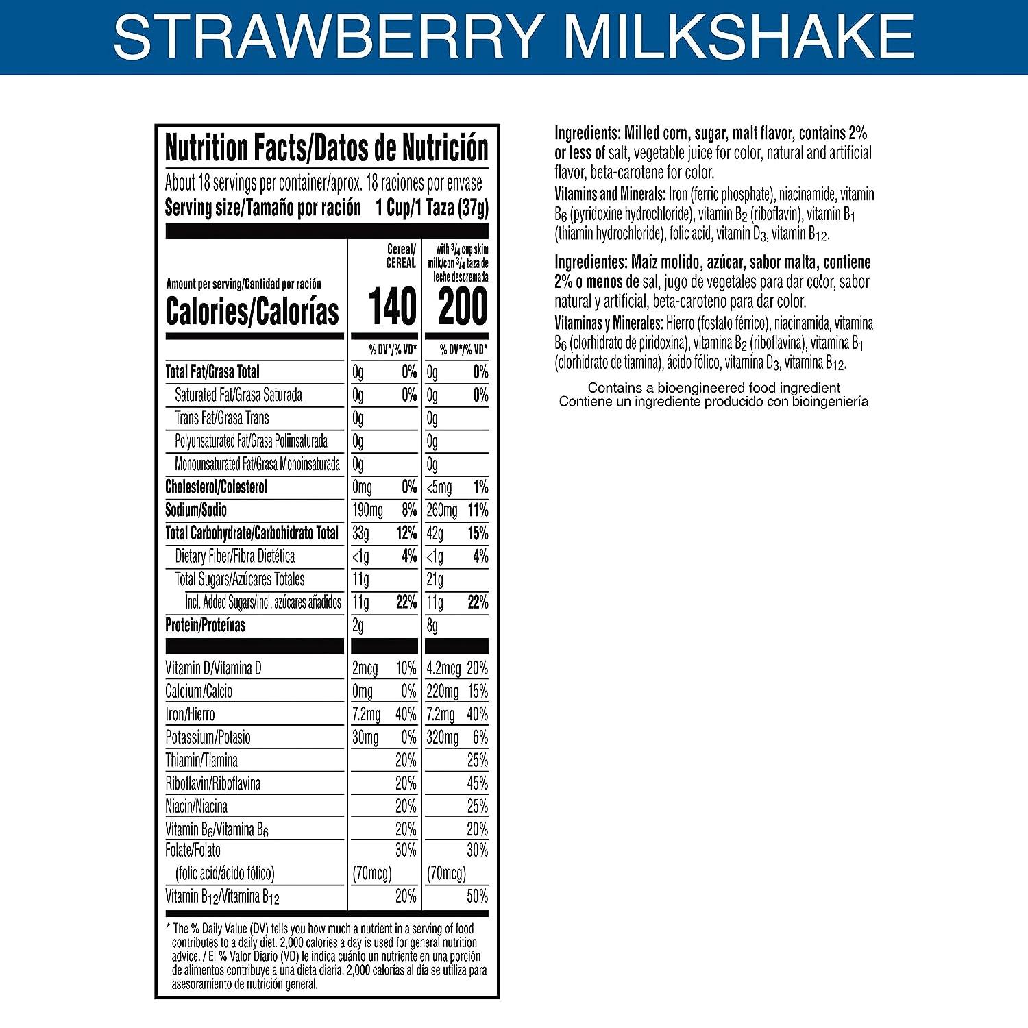 Kellogg's Frosted Flakes Strawberry Milkshake Cold Breakfast Cereal, Family  Size, 23 oz Box
