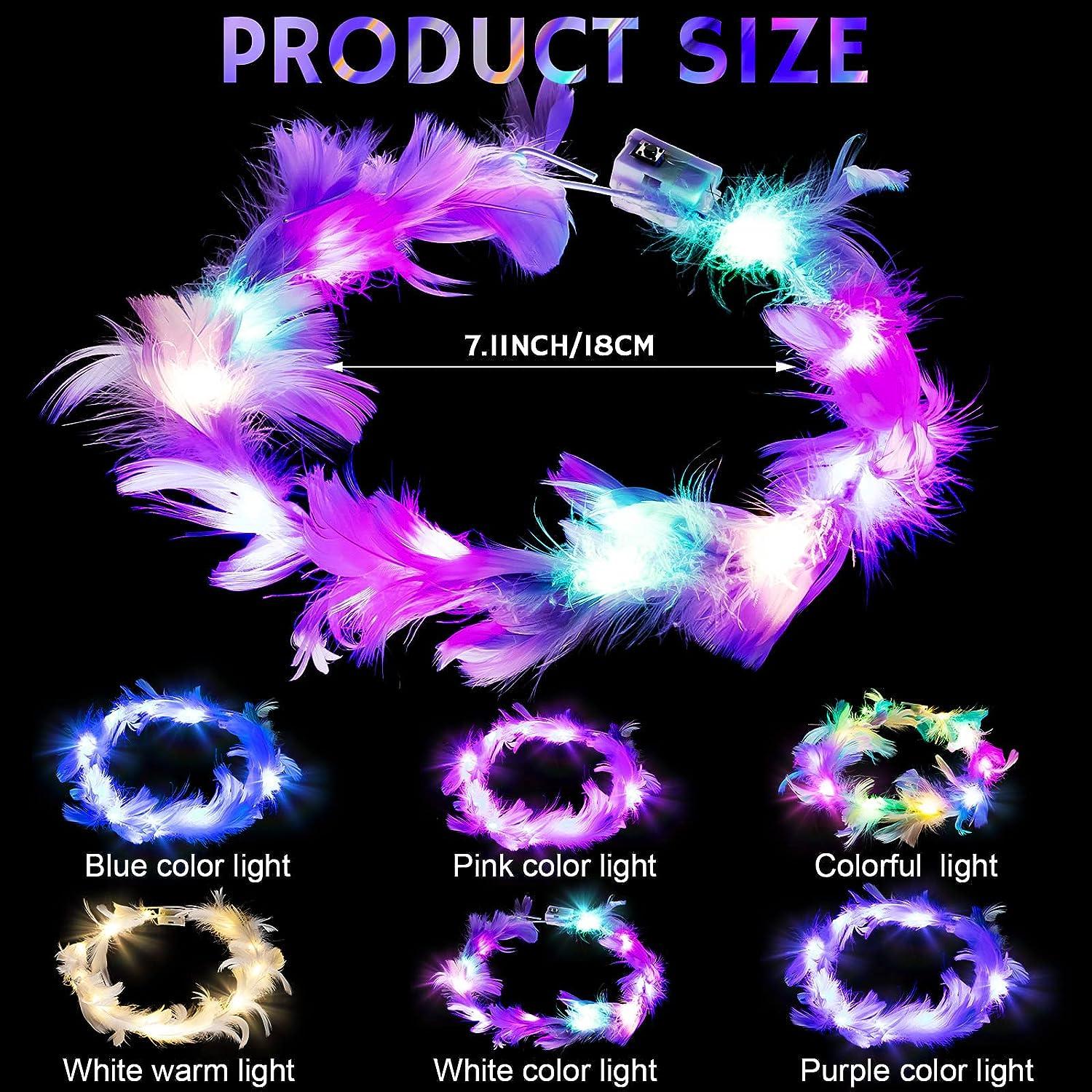 8 Pack Feather Crown Bandeau lumineux avec 10 lumières LED, coiffe  lumineuse avec lumières LED changeant de couleur, mignons accessoires de  décoration clignotante pour cheveux