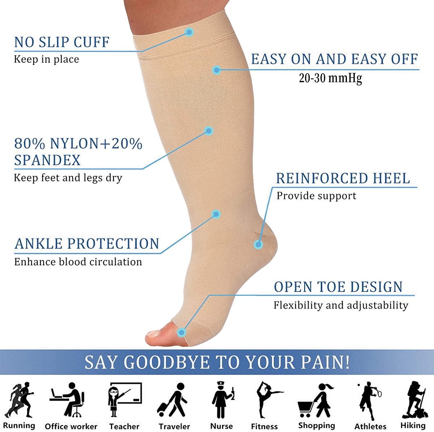Compression Socks for Women Men 20-30 mmHg, Best Support  Medical,Running,Nursing,Hiking,Recovery,Flight,Varicose Veins Stockings