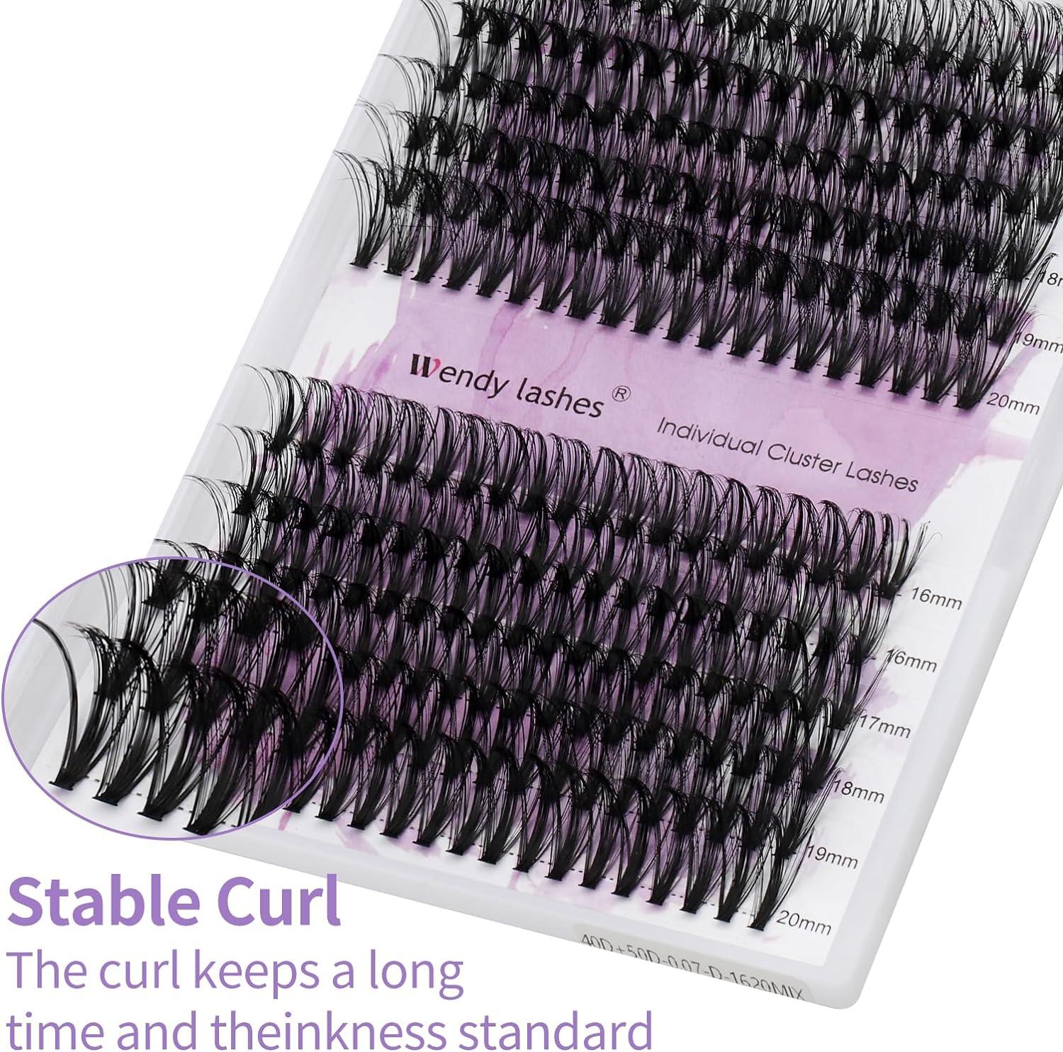 Individual Lashes 240PCS Cluster Lashes Extension C Curl 0.07mm 40D/50D  Mixed 16-20mm Lash Clusters Wide Stem Individual Eyelashes Clusters DIY  Eyelashes Extensions(40D+50D-0.07-C-MIX16-20) RR-16-20mm Clusters-40D+50D -0.07-C