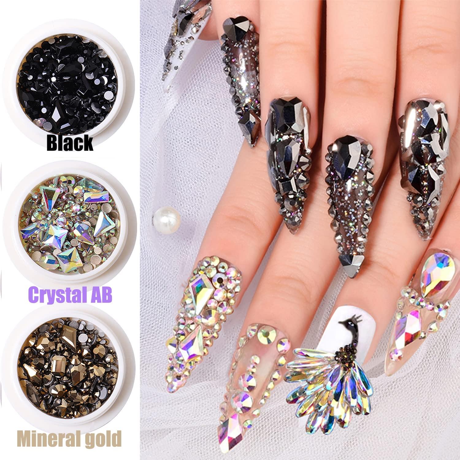 3800Pcs AB Gold Red Green Blue Black Pink Yellow Mix Colored Multi Shaped  Big Nail Rhinestones Crystals Multi Sized Nail Round Beads Glass Gems  Rhinestones for Nail DIY Crafts Jewelry - Yahoo