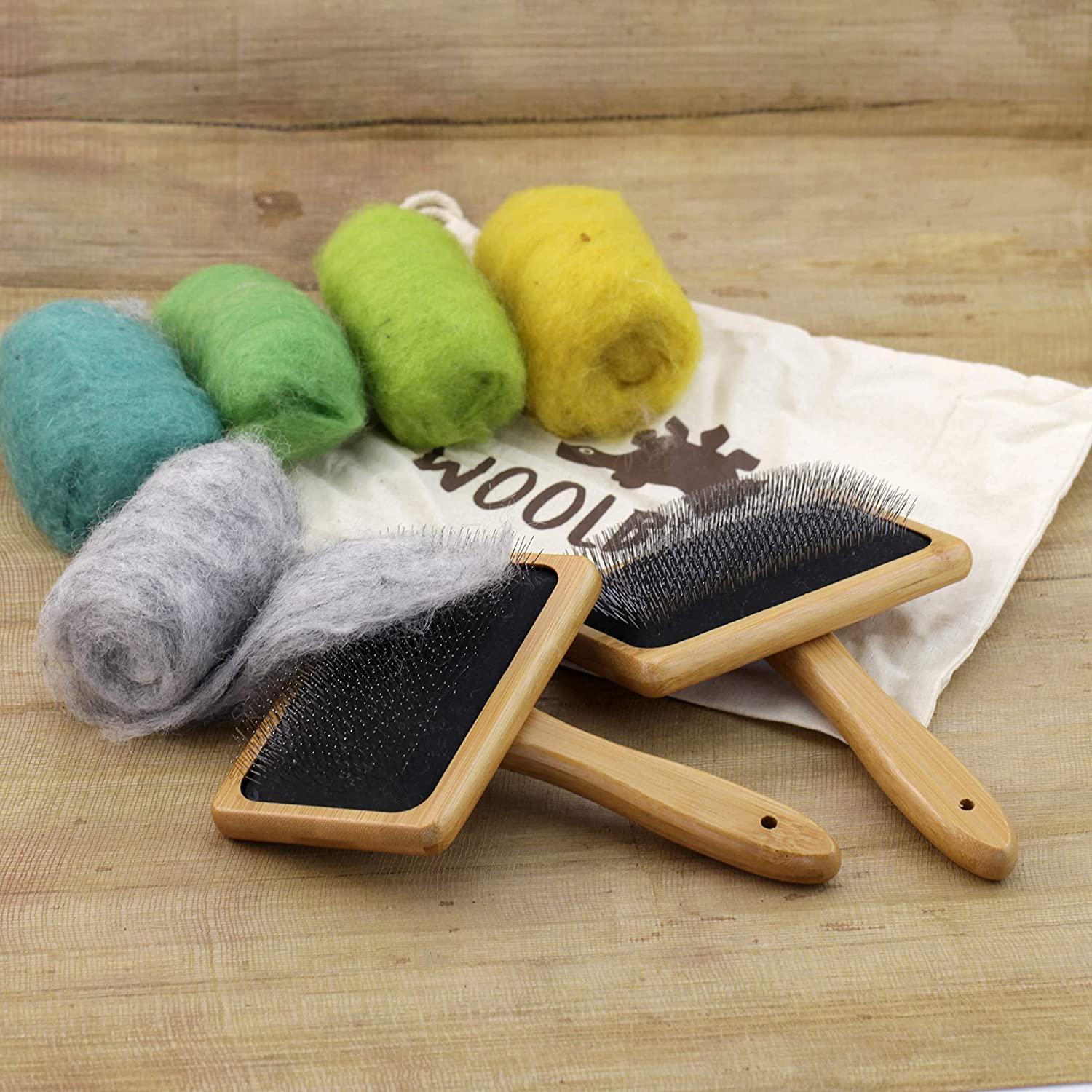 Woolbuddy Wool Carders Large, Hand Carders for Wool, 2 Pcs Needle Felting Tools, Slicker Brush for Dogs, Spinning and Weaving, Carding Brushes for