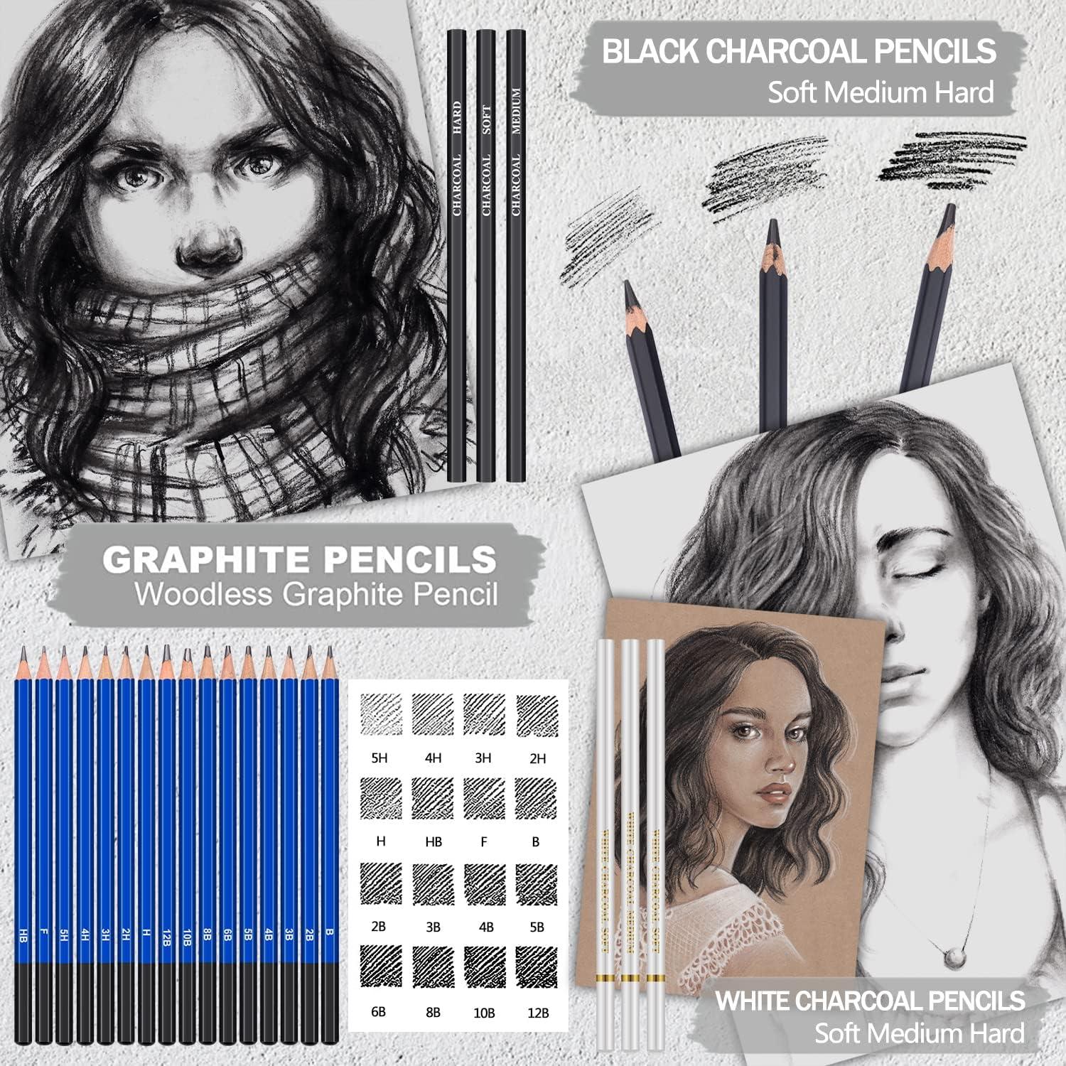 PANDAFLY 80 Pack Drawing Set Sketching Kit, Pro Art Supplies with 3-Color  Sketchbook, Watercolor Pad, Colored, Graphite, Charcoal, Metallic Pencil