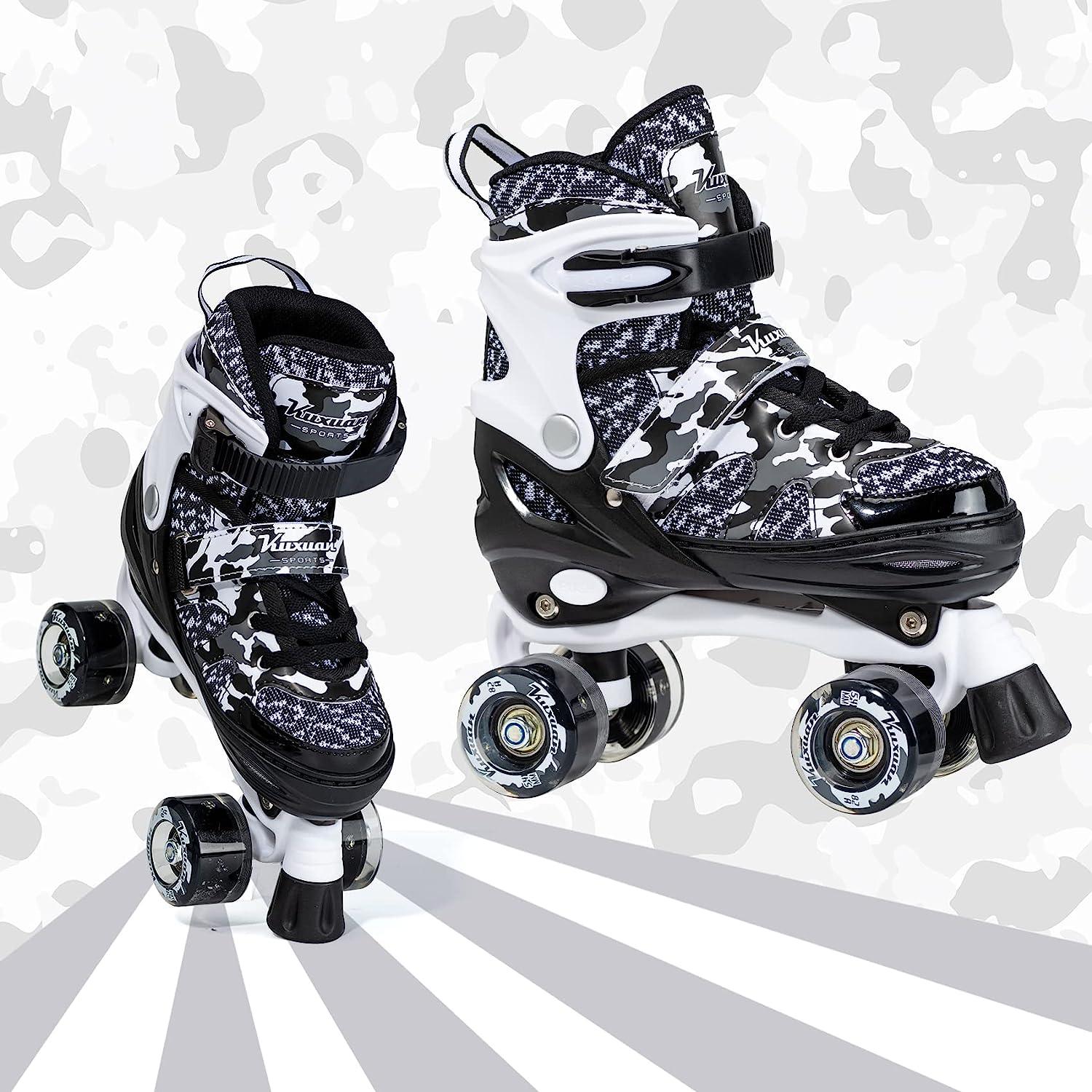 Kuxuan Skates Boys and Girls Camo Adjustable Roller Skates with Light up  Wheels, Fun Illuminating Roller Blading for Kids Girls Youth Black  Medium(13-3US)