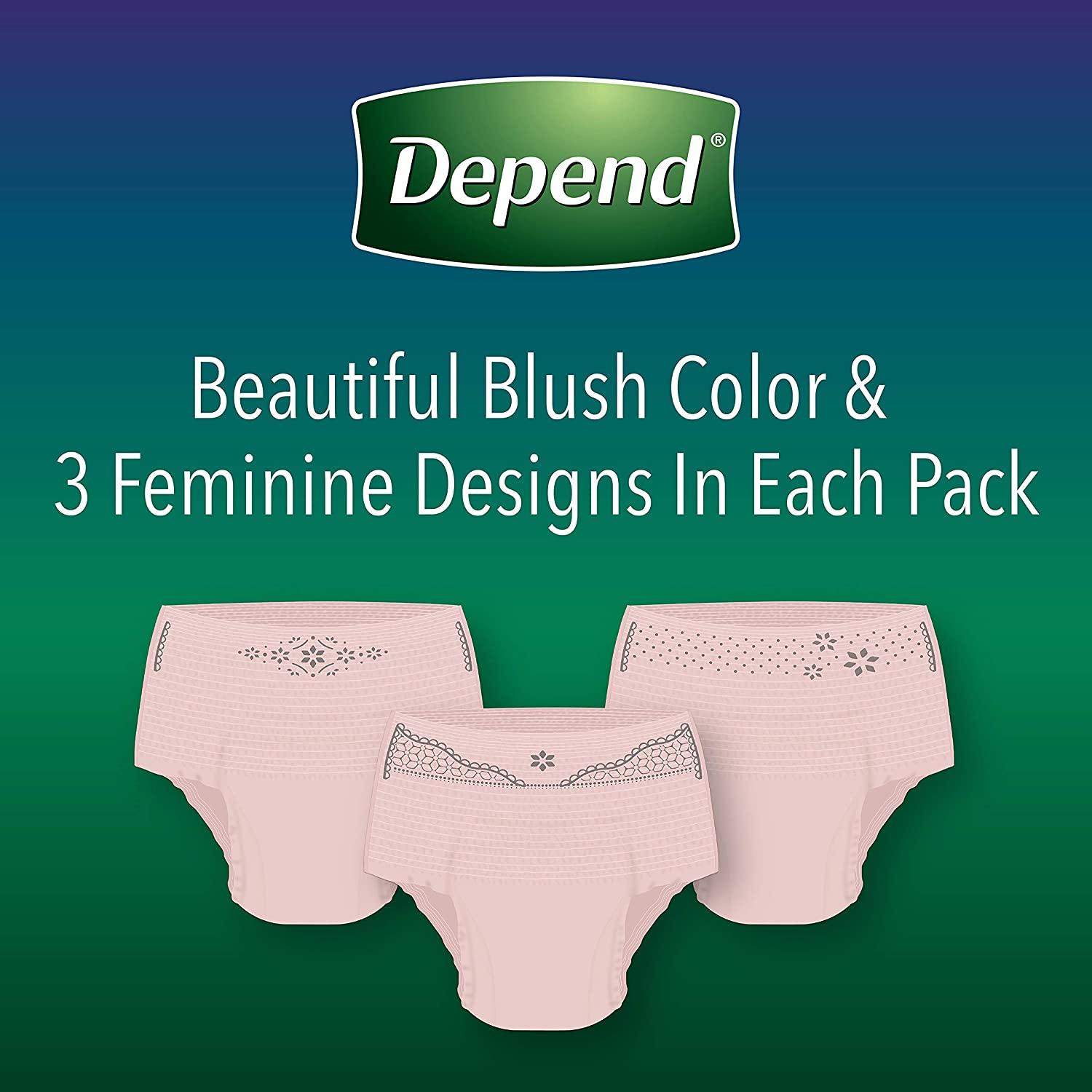  Depend Night Defense Adult Incontinence Underwear for Women,  Disposable, Overnight, Large, Blush, 14 Count, Packaging May Vary : Health  & Household